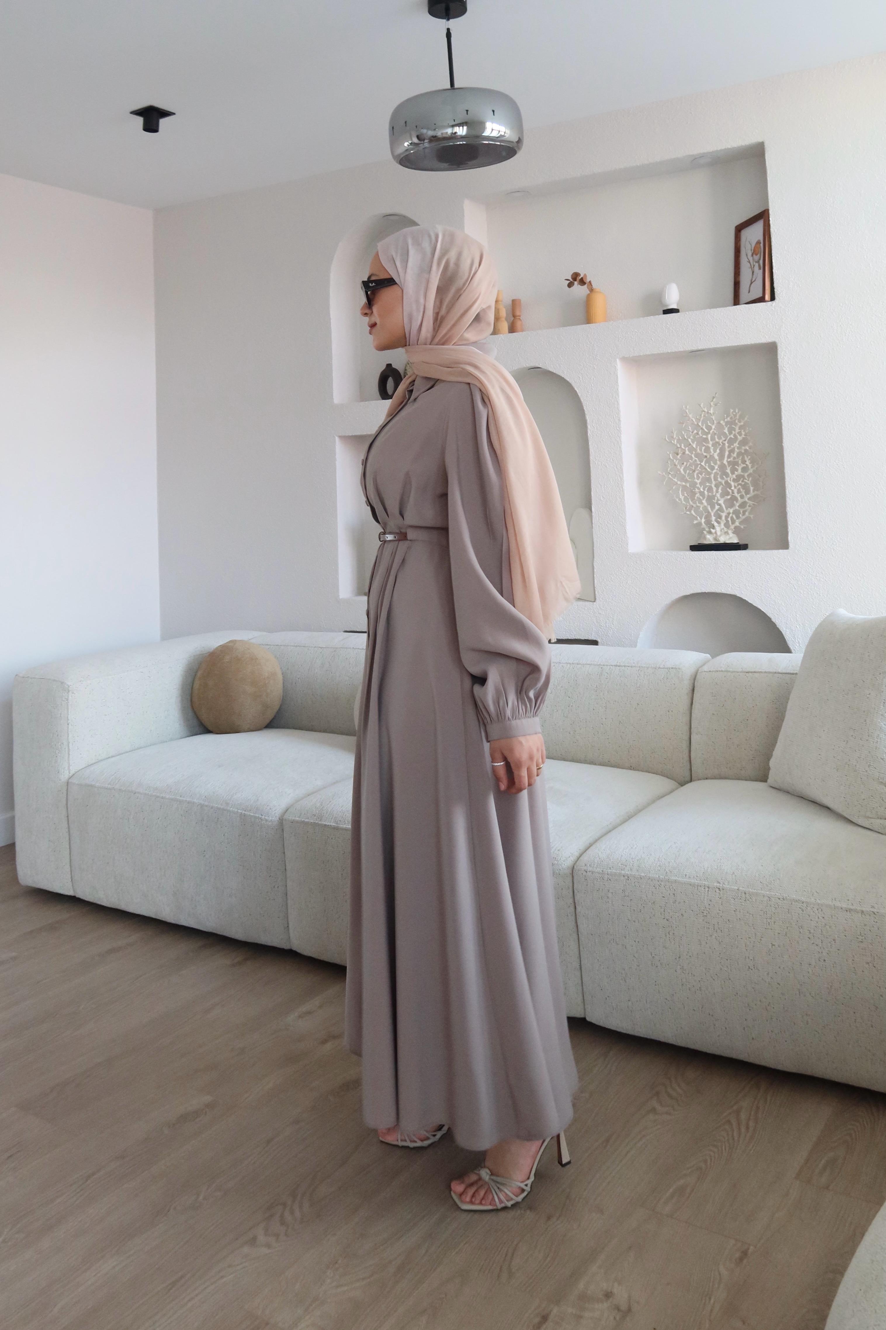 Premium Kumaş Kemerli Elbise Vizon 