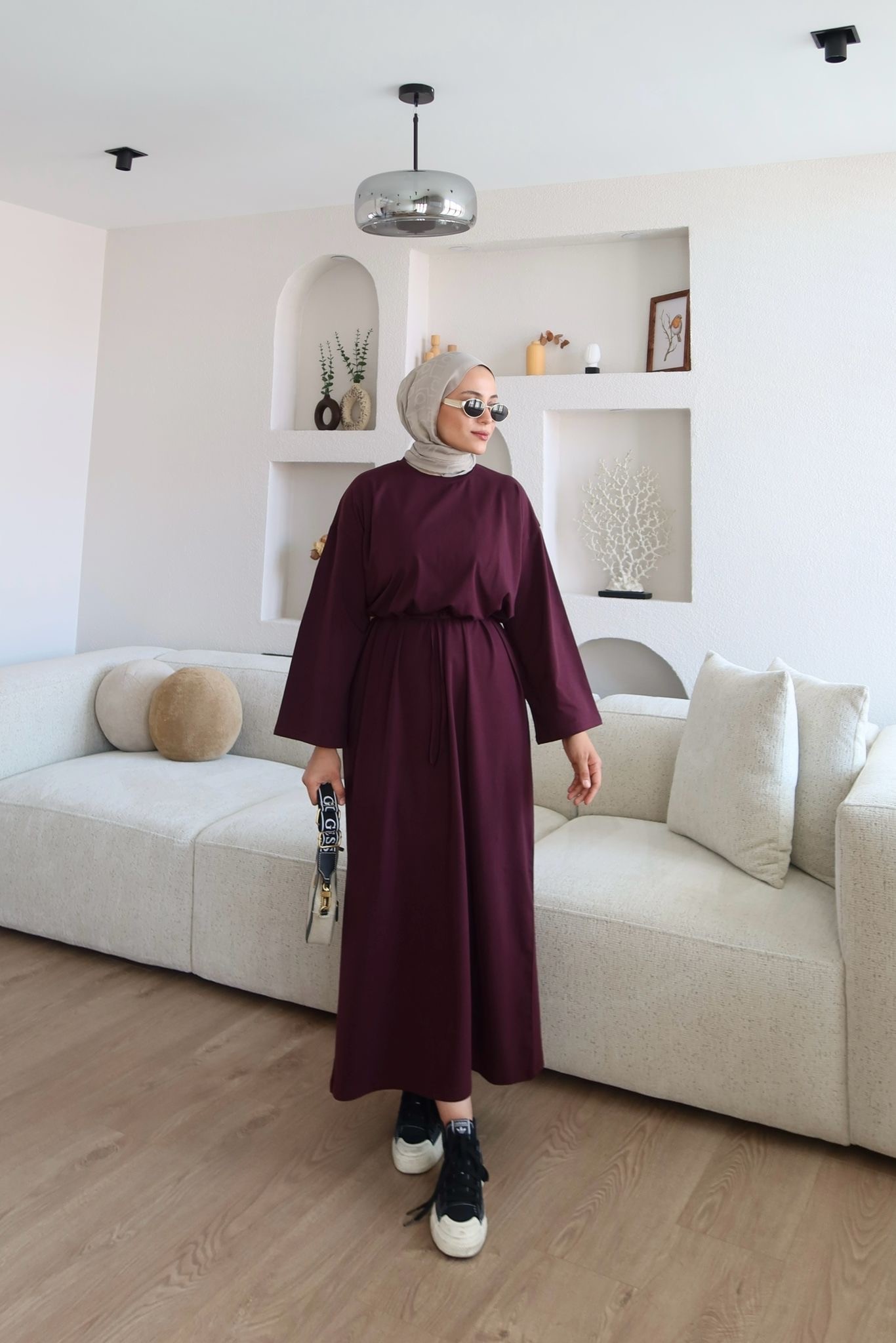 Kimono Kol Penye Elbise Bordo (Ön Sipariş)