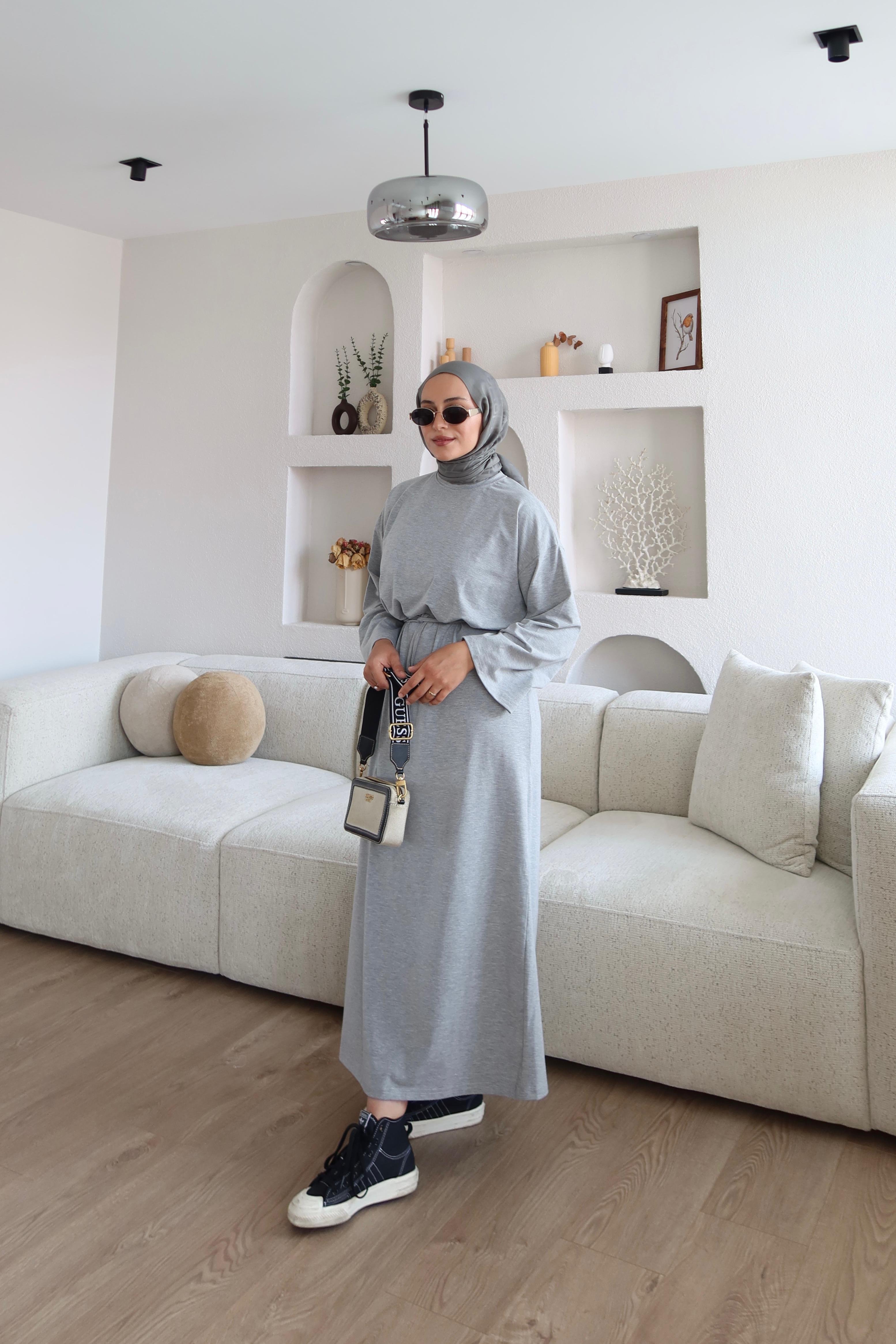 Kimono Kol Penye Elbise A.Gri (Ön Sipariş)