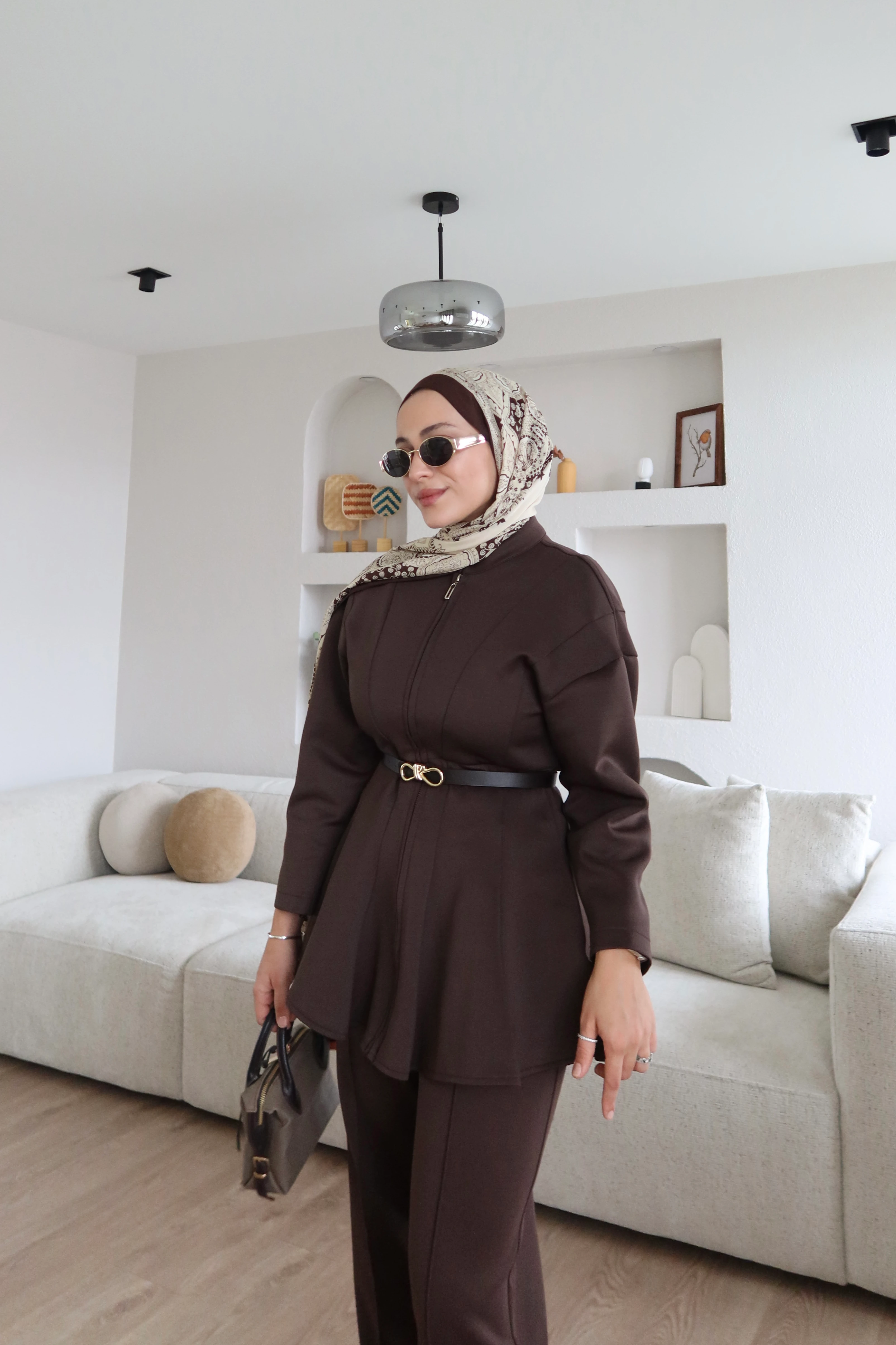 Elleon Fermuarlı Scuba Takım Kahverengi