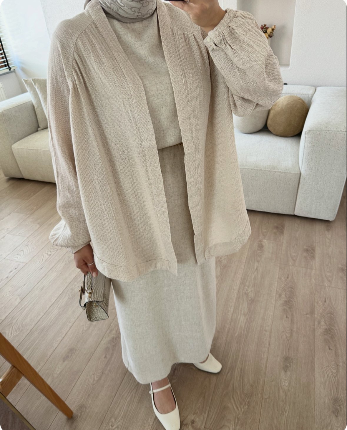 Natural Kimono Pudra X Dökümlü Keten Jile Taş Kombin İndirimi