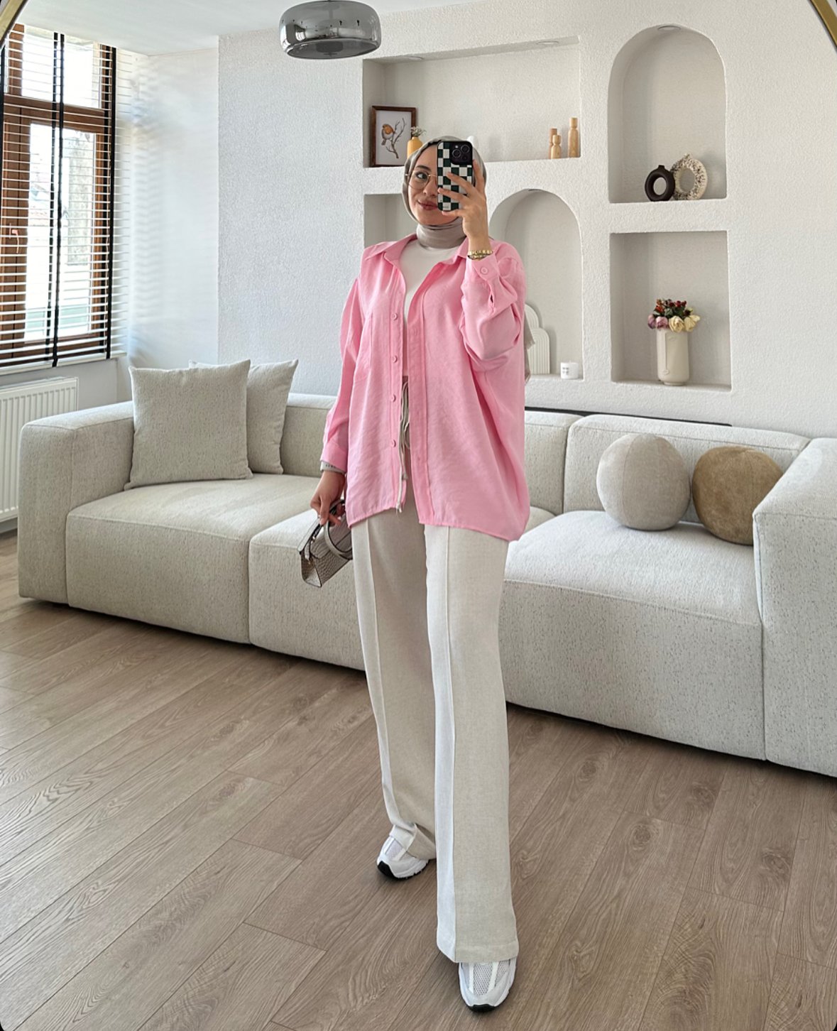 Pembe Tensel Gömlek X Taş Palazzo Pantolon Kombin İndirimi