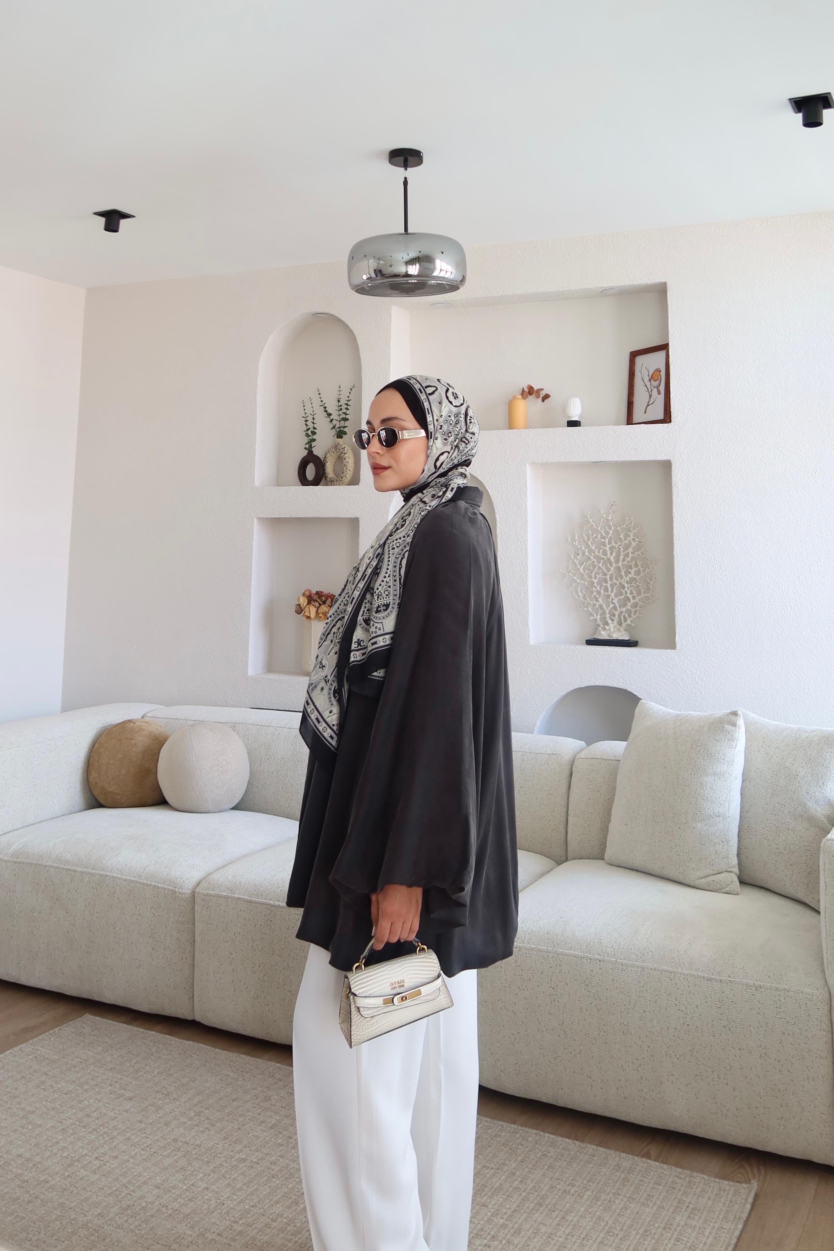Premium Saten Kumaş Bomber Ceket Gri 