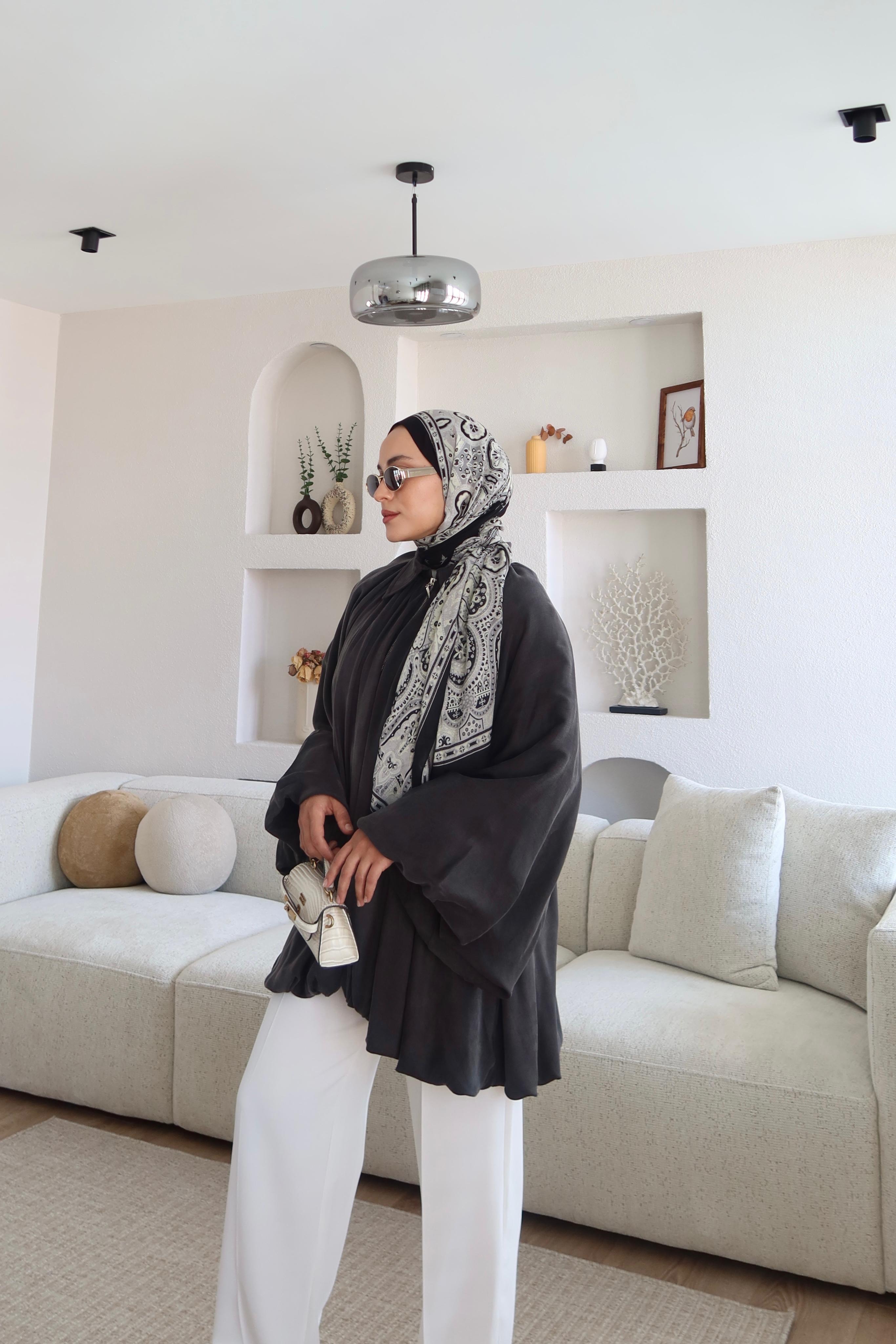 Premium Saten Kumaş Bomber Ceket Gri 