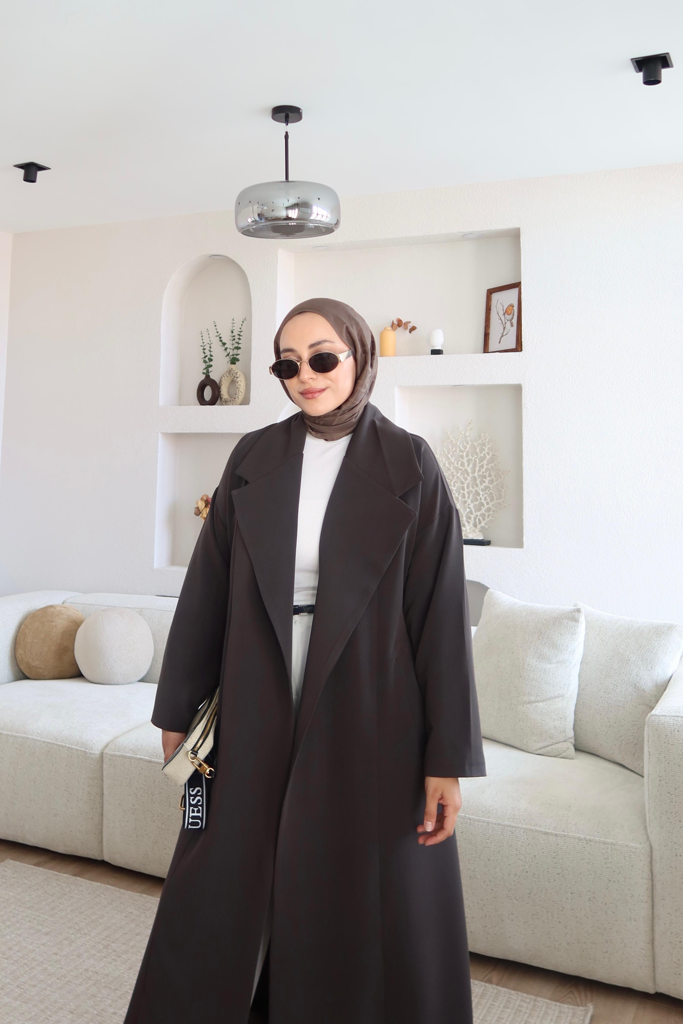 İthal Kumaş Kuşaklı Trençkot Acı Kahve 