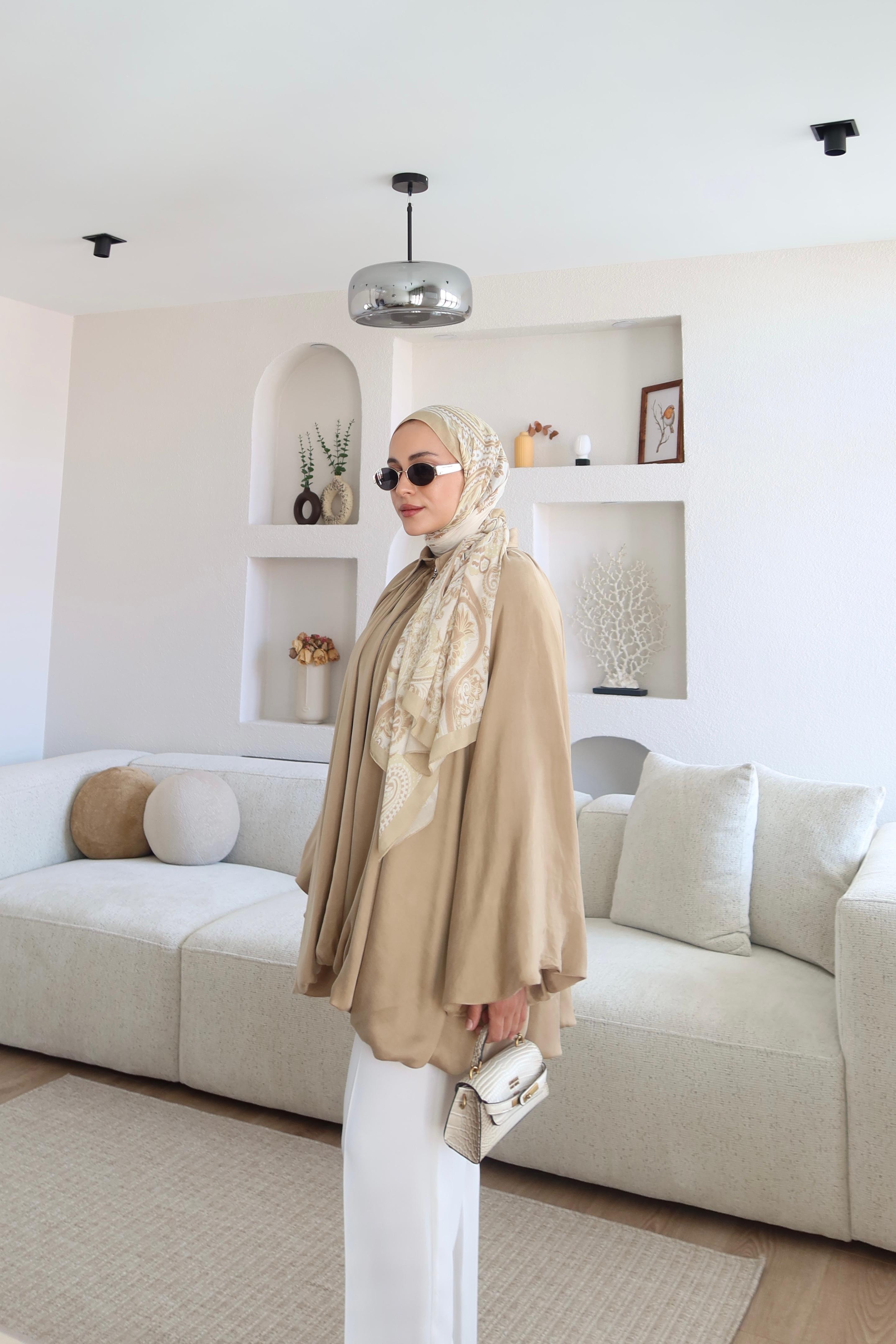 Premium Saten Kumaş Bomber Ceket Vizon