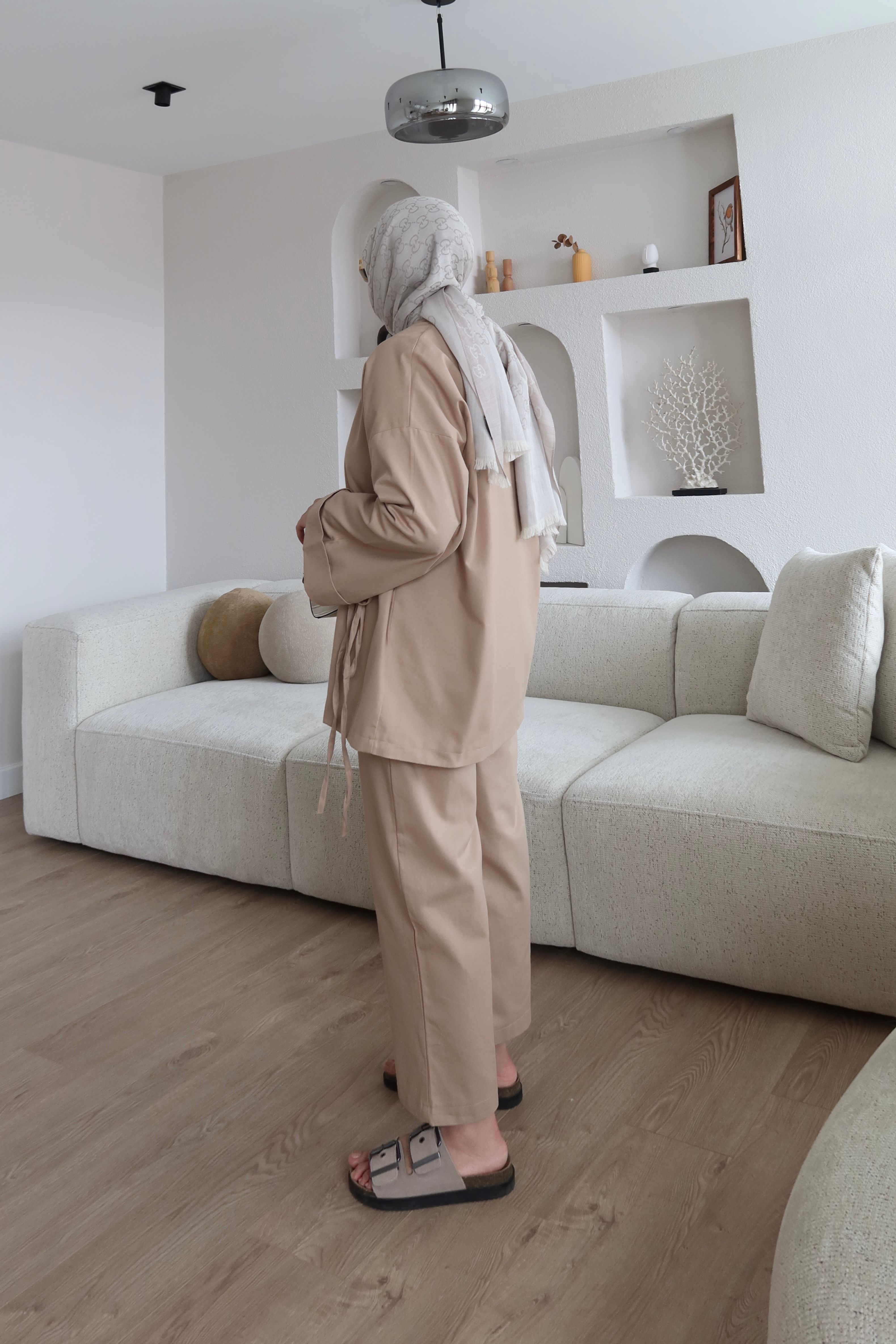 Bağlama Detaylı Kimono Takım Kahve