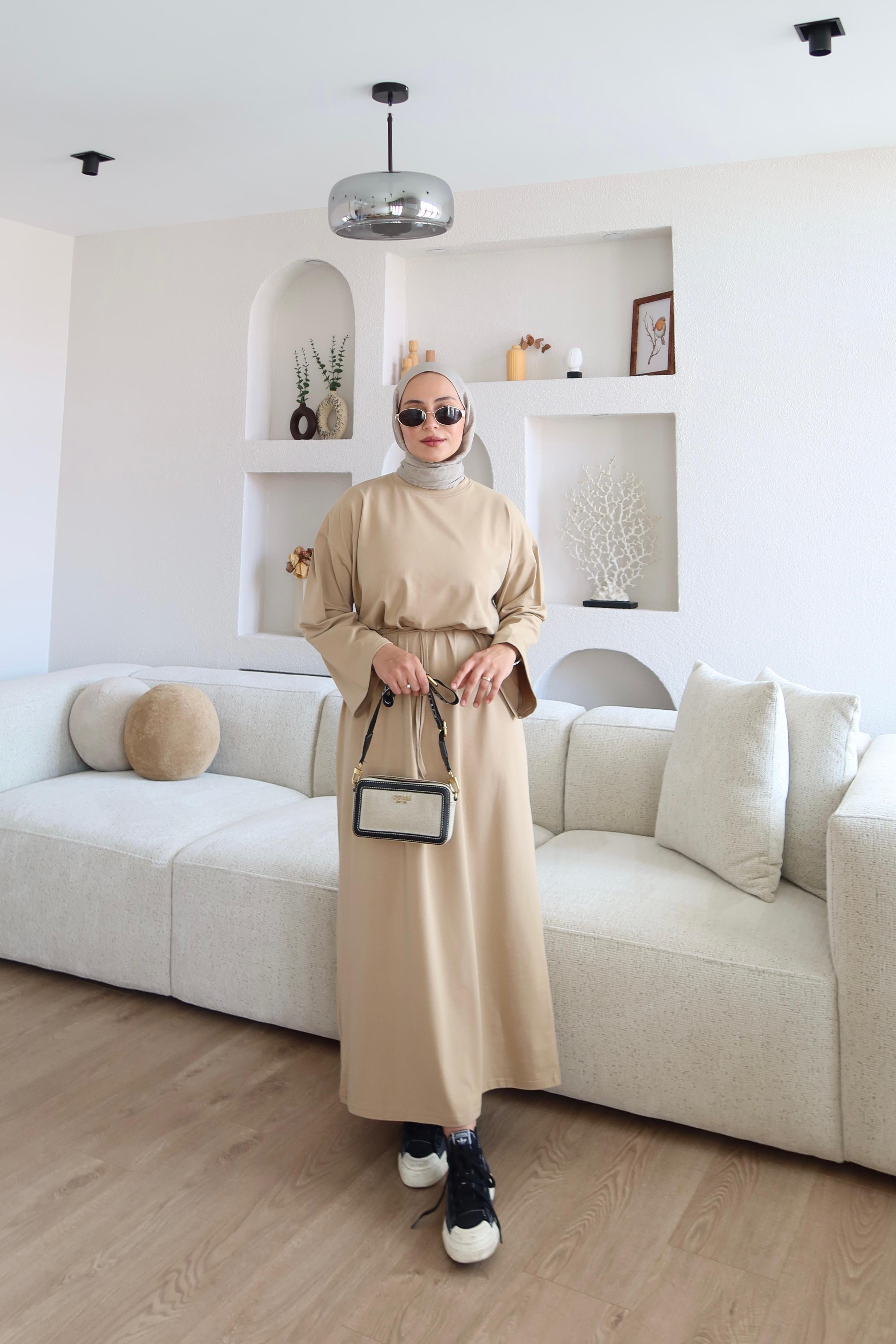 Kimono Kol Penye Elbise Camel (Ön Sipariş)