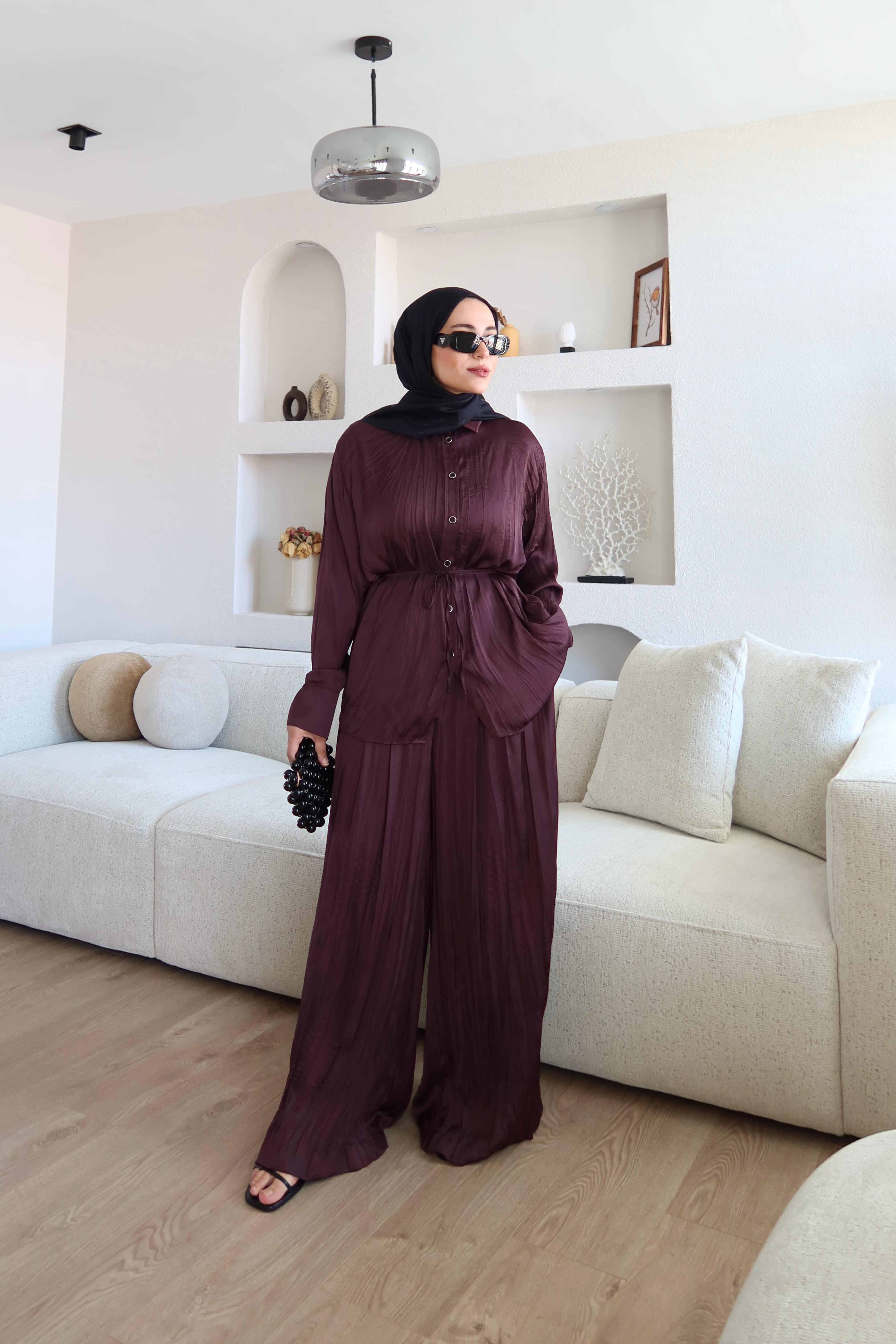 Premium Crush Saten Kumaş Bordo Takım