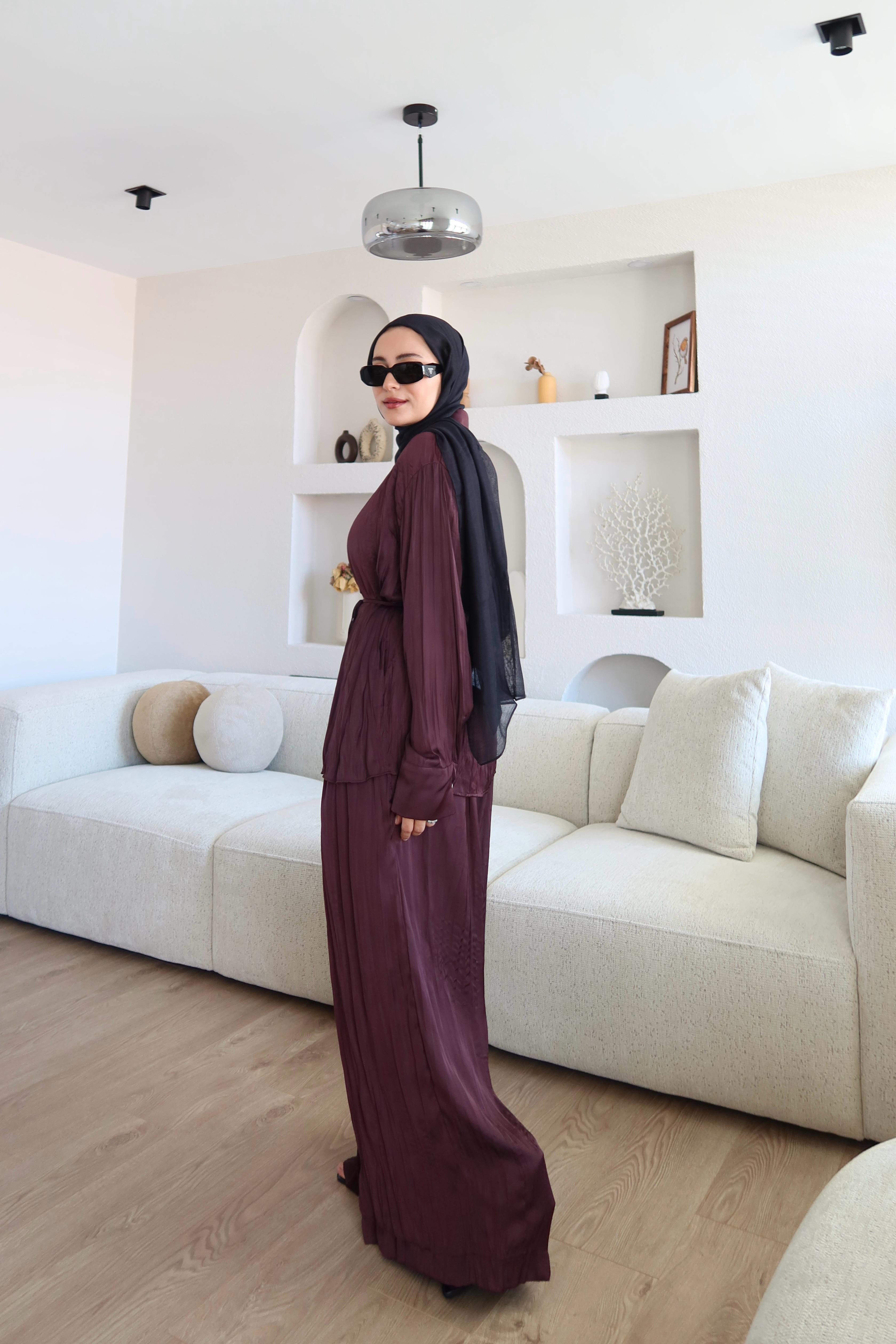 Premium Crush Saten Kumaş Bordo Takım