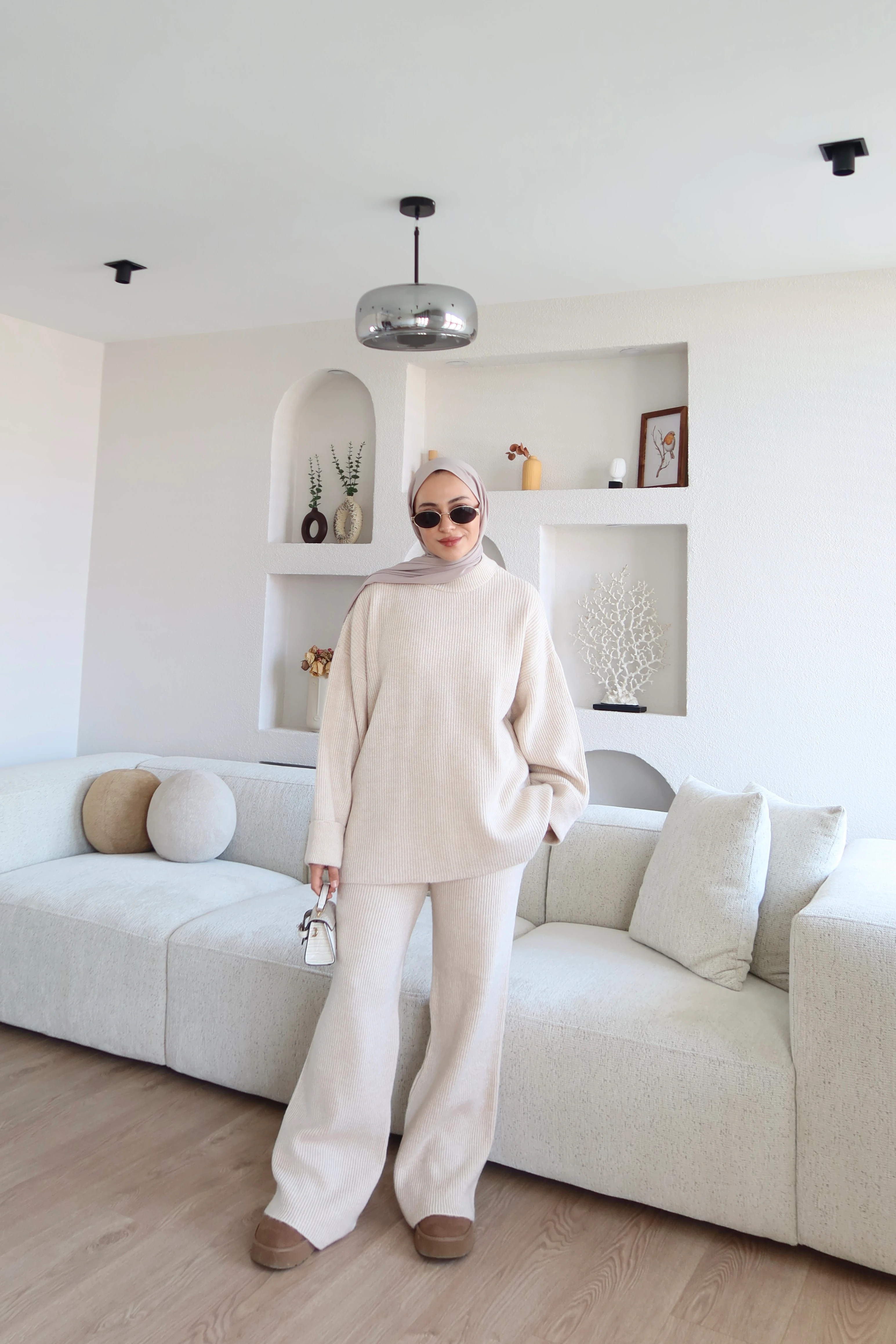 Kalın Örme Triko Pantolon Takım Bej main variant image