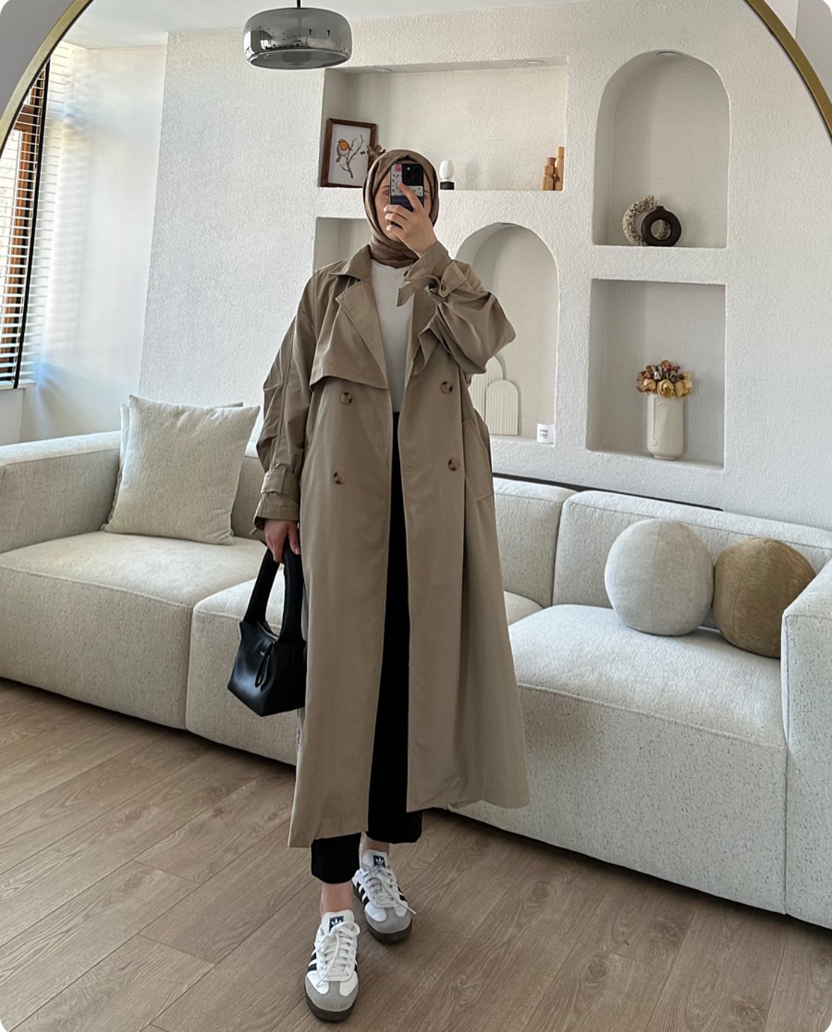 Kruvaze Yaka Oversize Premium Trençkot Taş image