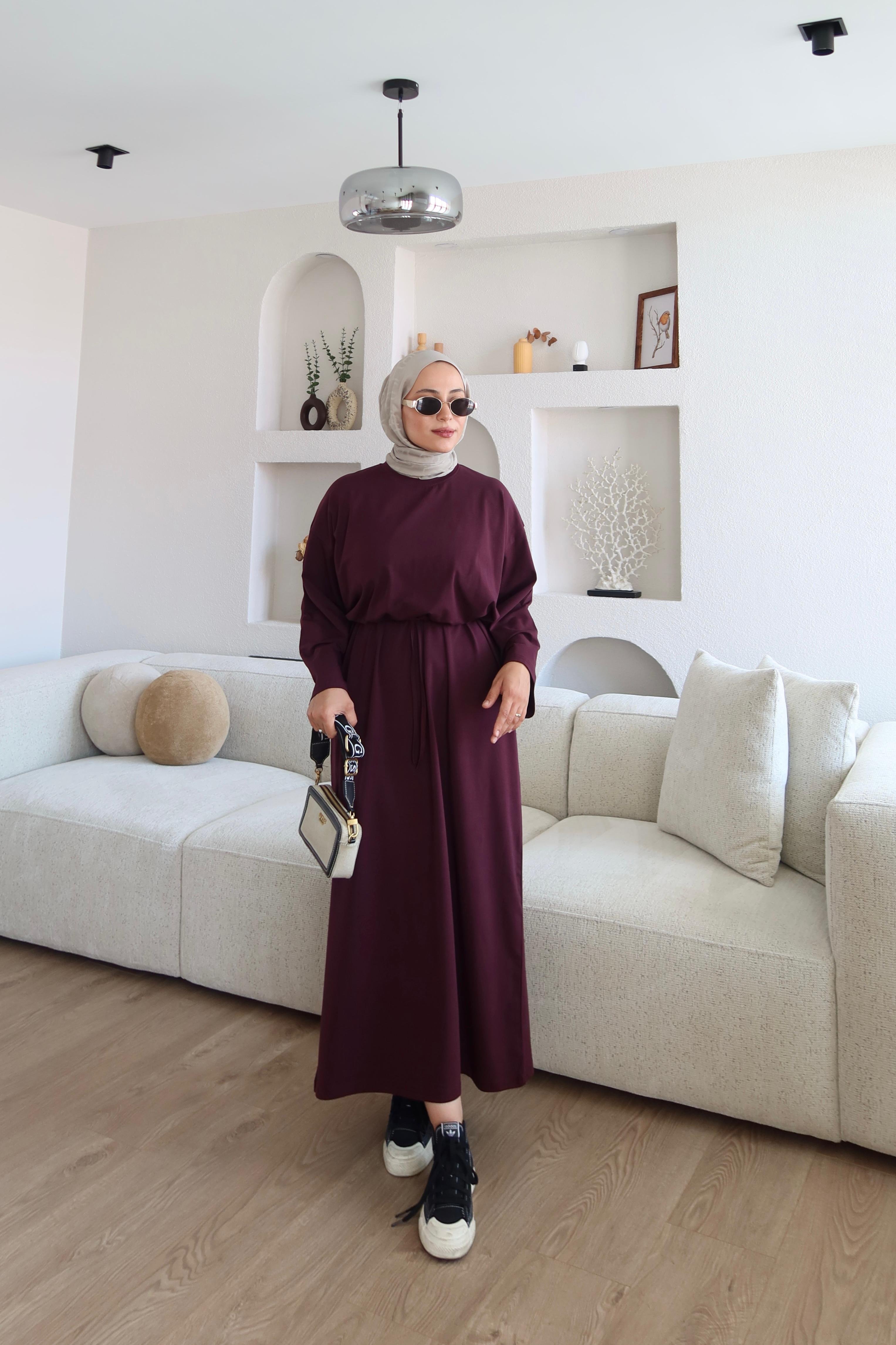 Kimono Kol Penye Elbise Bordo (Ön Sipariş) image