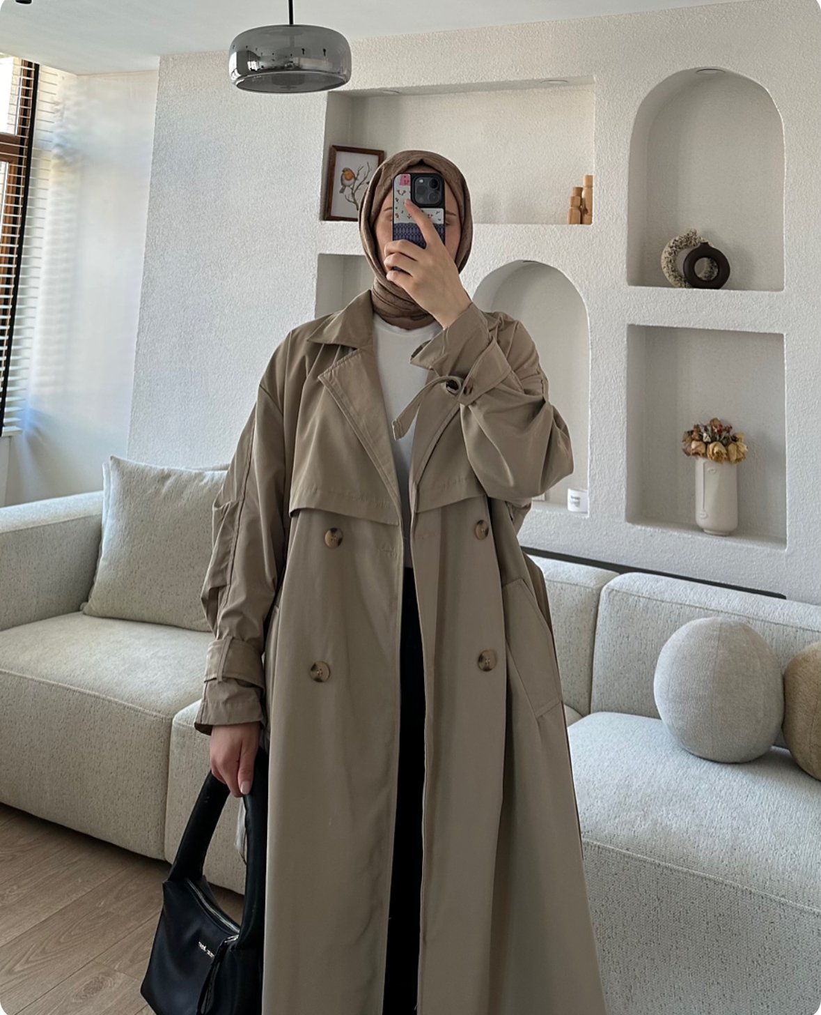 Kruvaze Yaka Oversize Premium Trençkot Taş