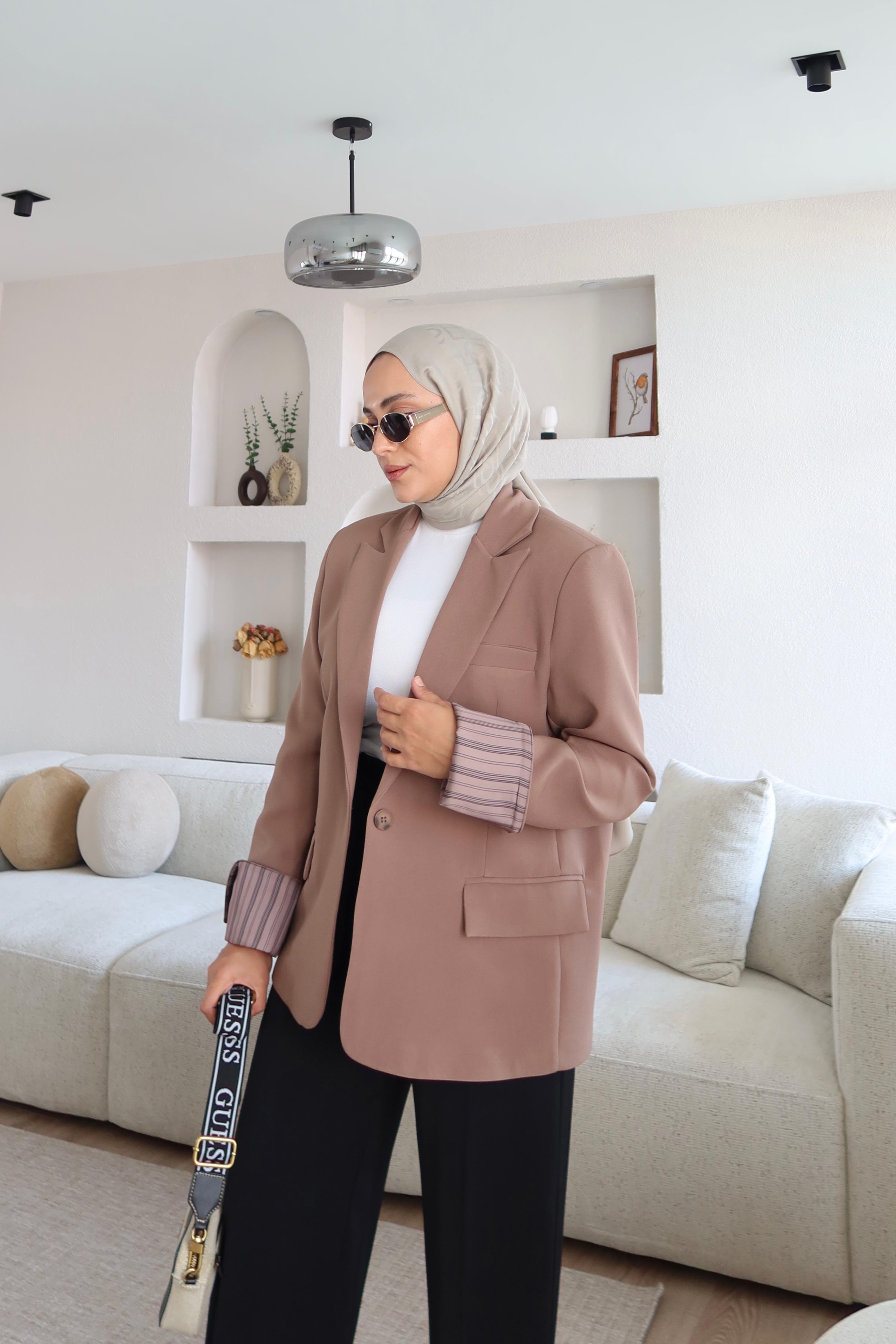 Saten Astar Bilek Detaylı Atlas Ceket Kahve 