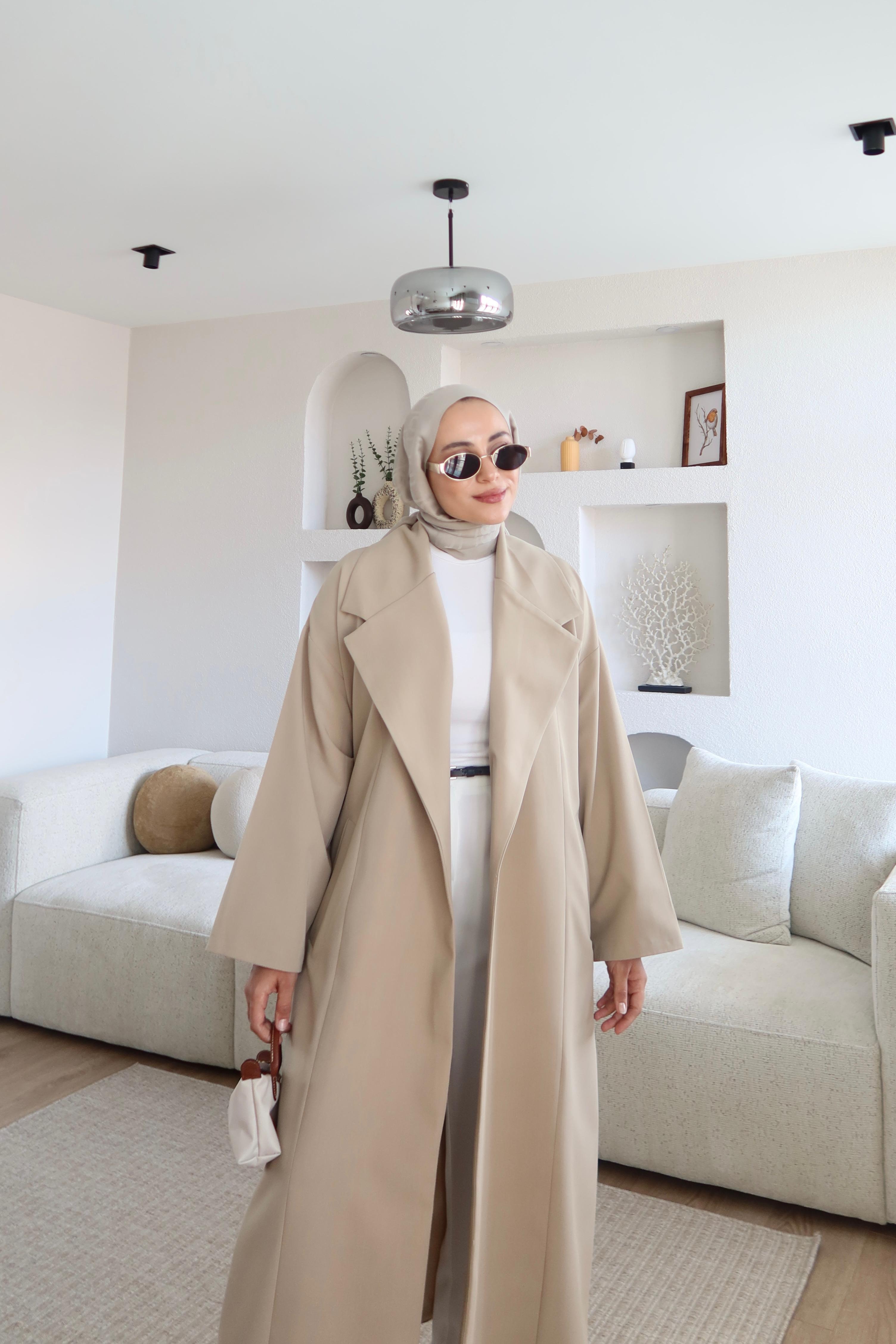 İthal Kumaş Kuşaklı Trençkot Taş 