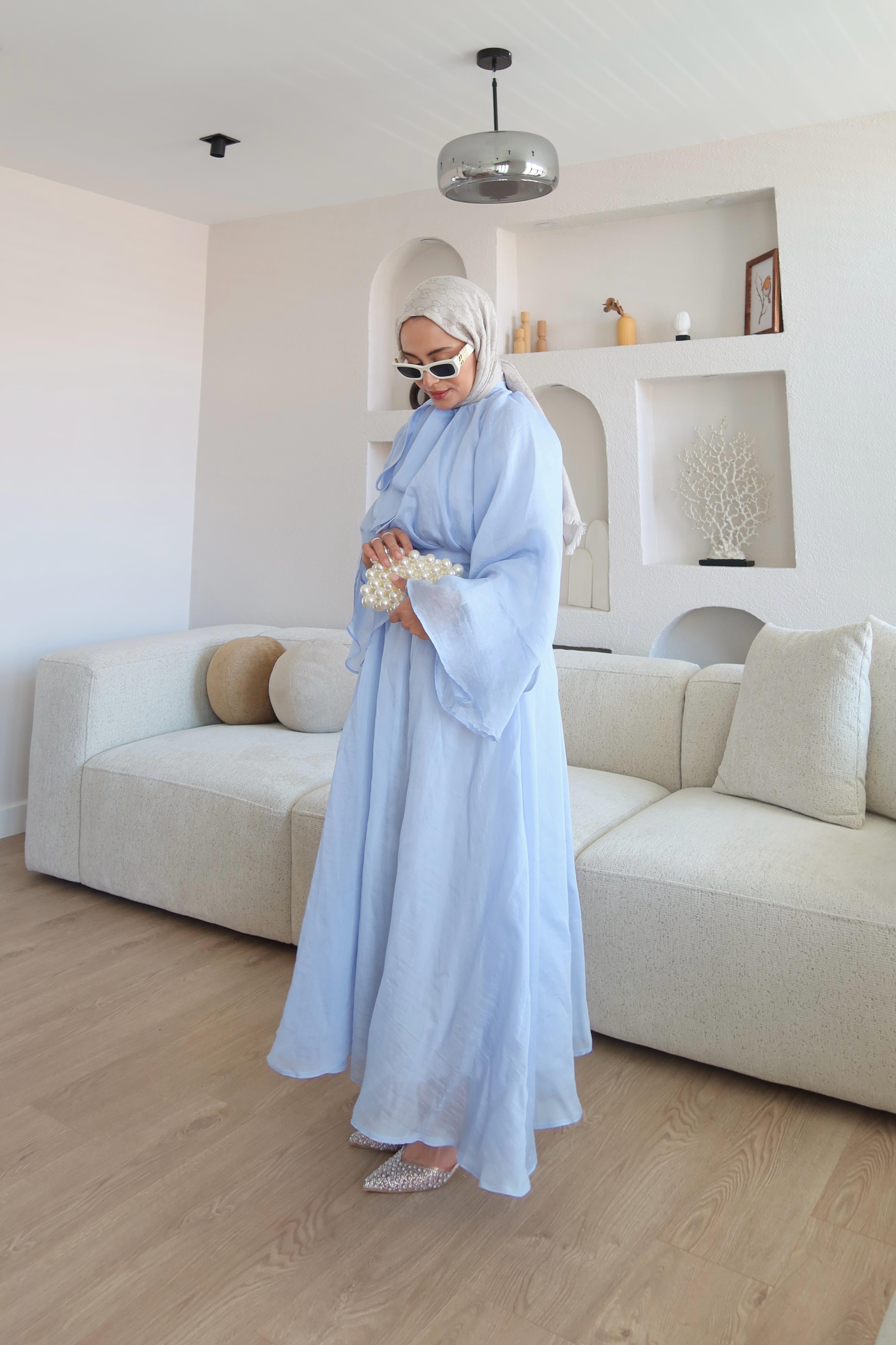Organze Kumaş Fular Yaka Takım Mavi