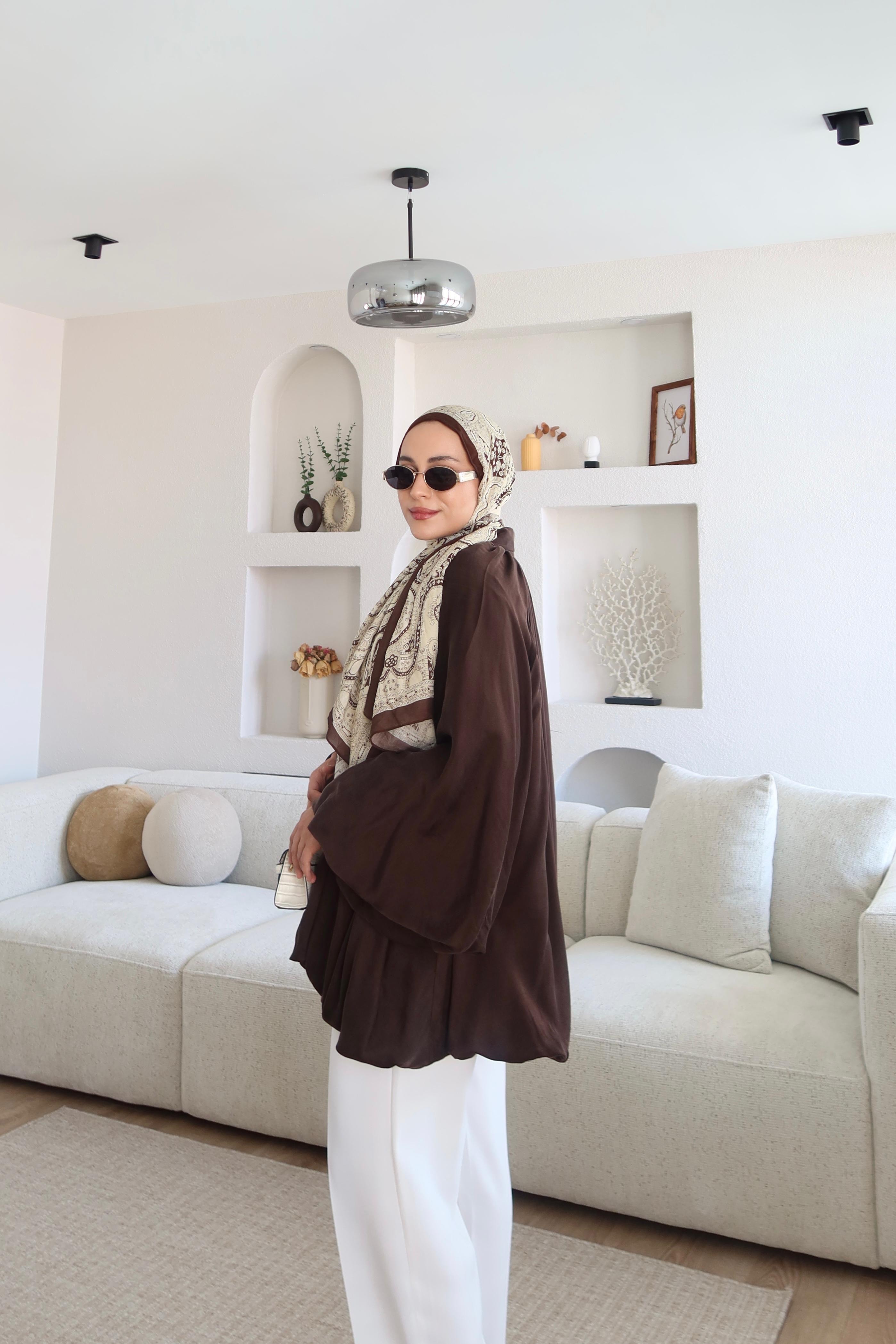 Premium Saten Kumaş Bomber Ceket Kahverengi 