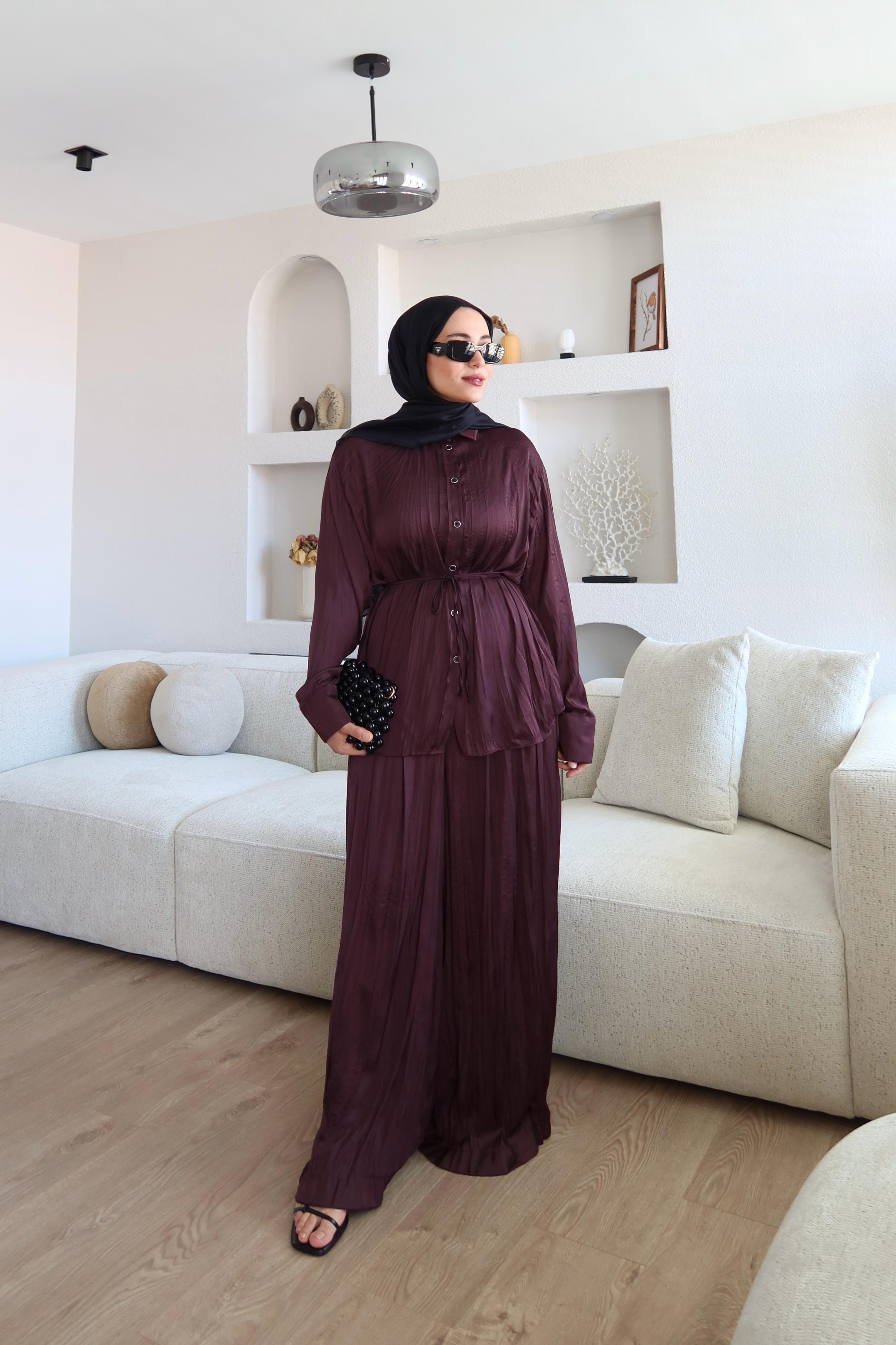Premium Crush Saten Kumaş Bordo Takım main variant image