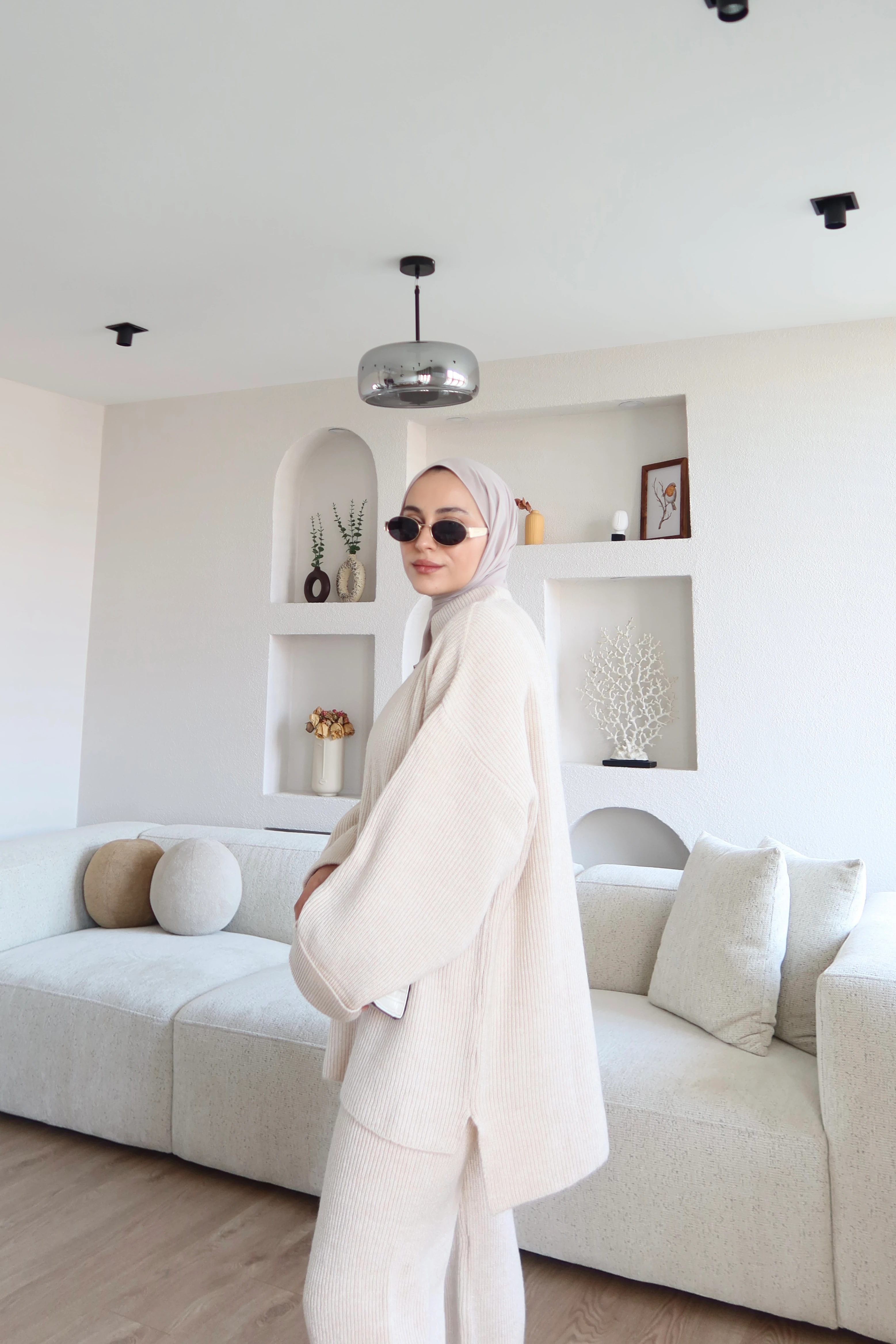 Kalın Örme Triko Pantolon Takım Bej