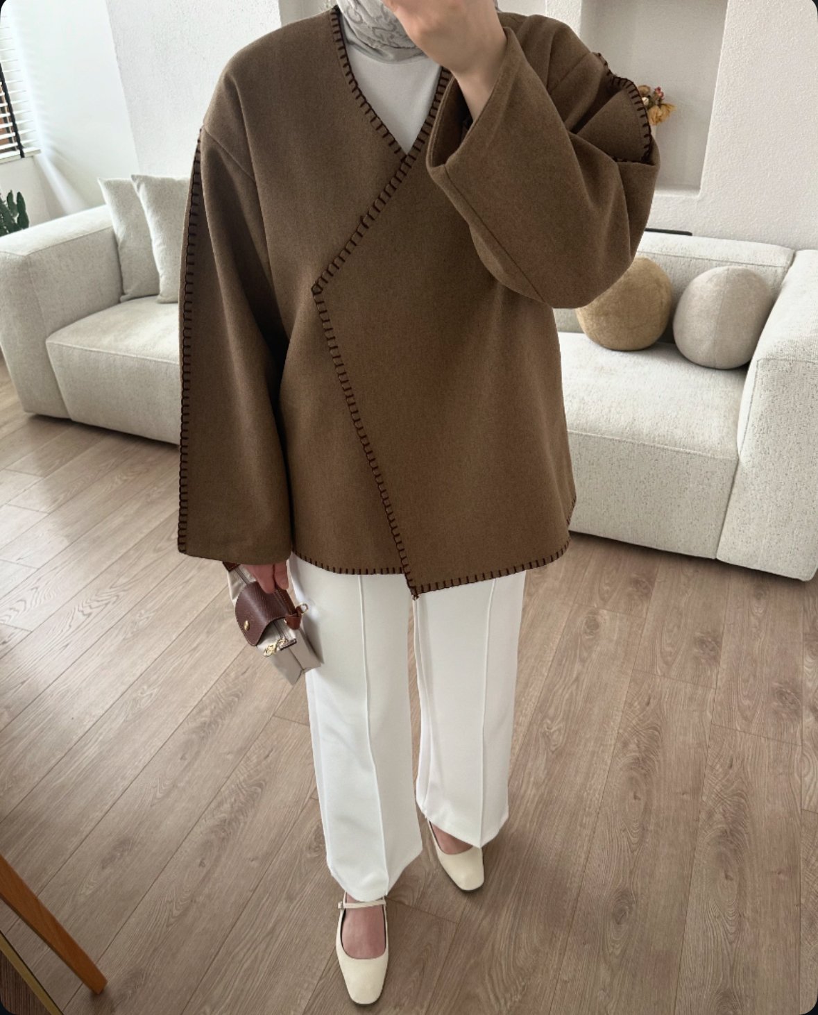 Premium Dikişli Kaşe Ceket Camel X Scuba Çımalı Beyaz Pantolon Komin İndirimi