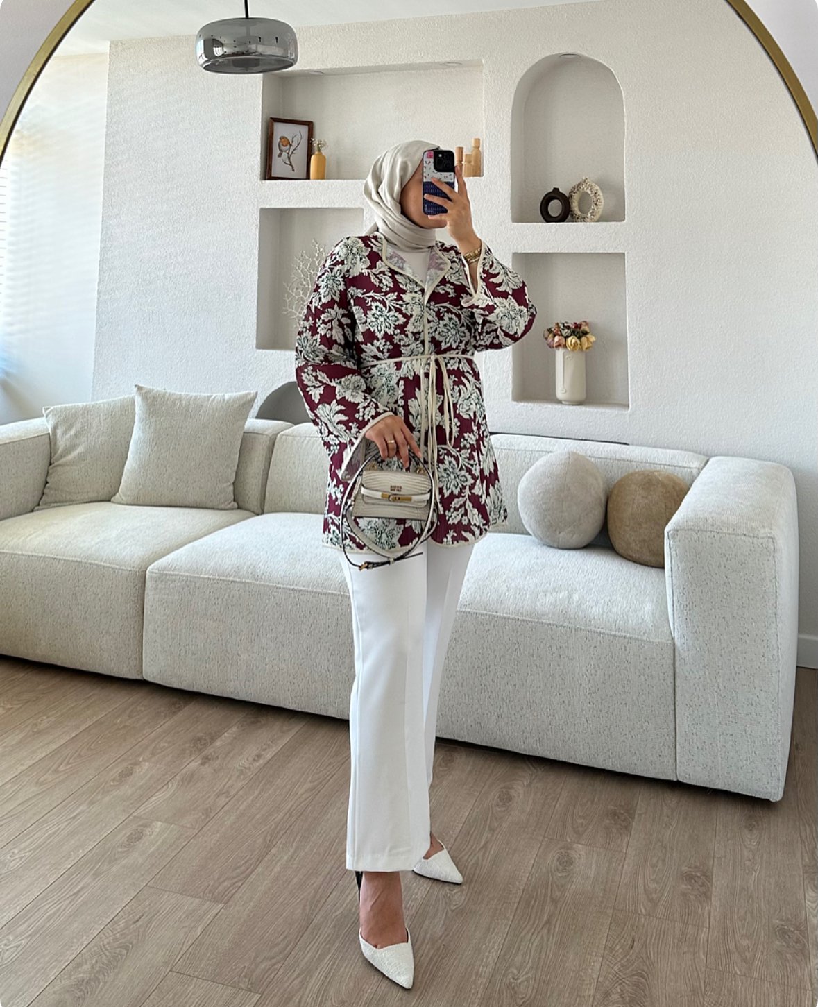 Kemerli Kimono Mürdüm X Beyaz Pantolon Kombin İndirimi