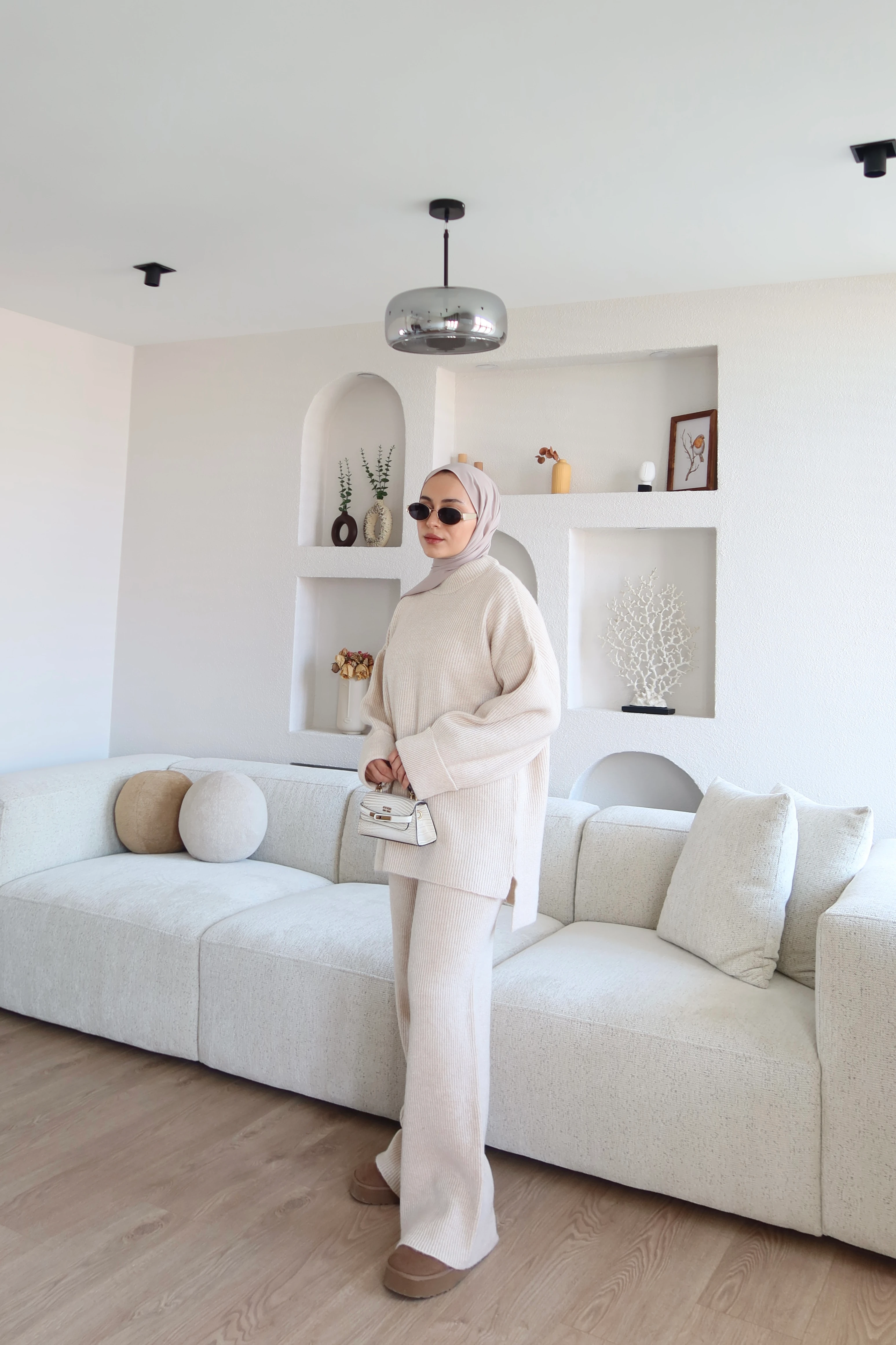 Kalın Örme Triko Pantolon Takım Bej