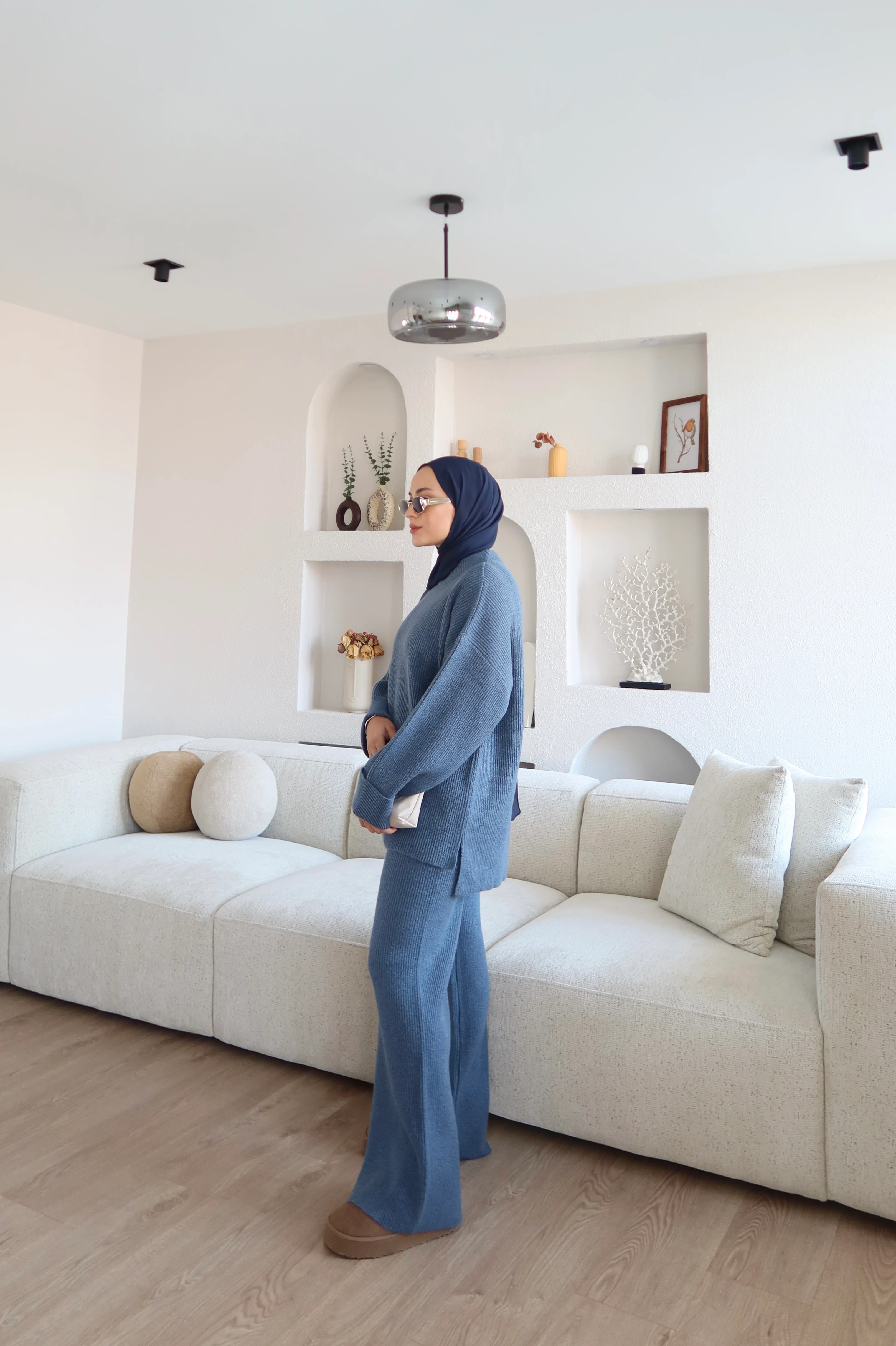 Kalın Örme Triko Pantolon Takım İndigo