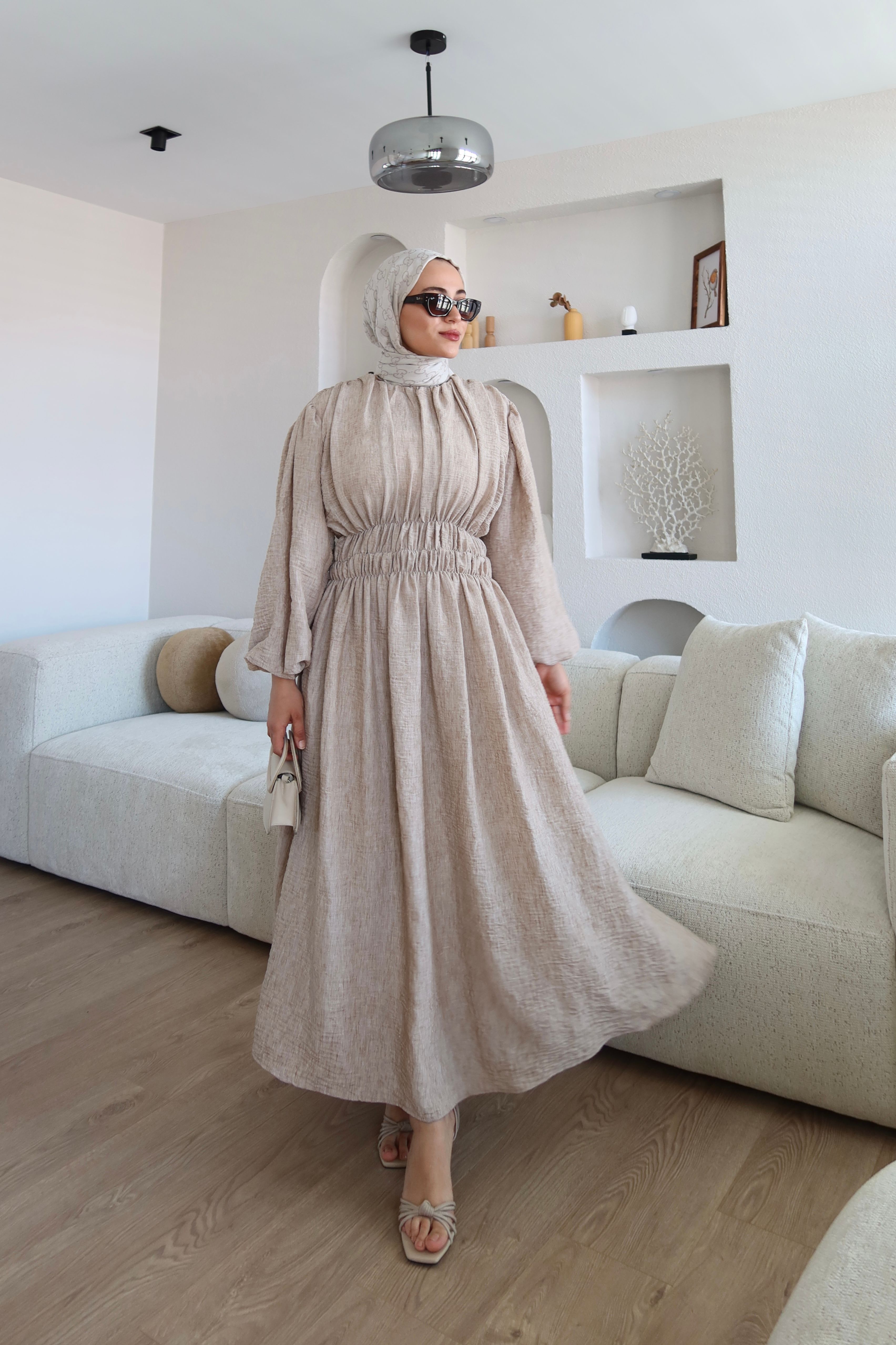 Bellina Bel Lastikli Elbise Kahve  image