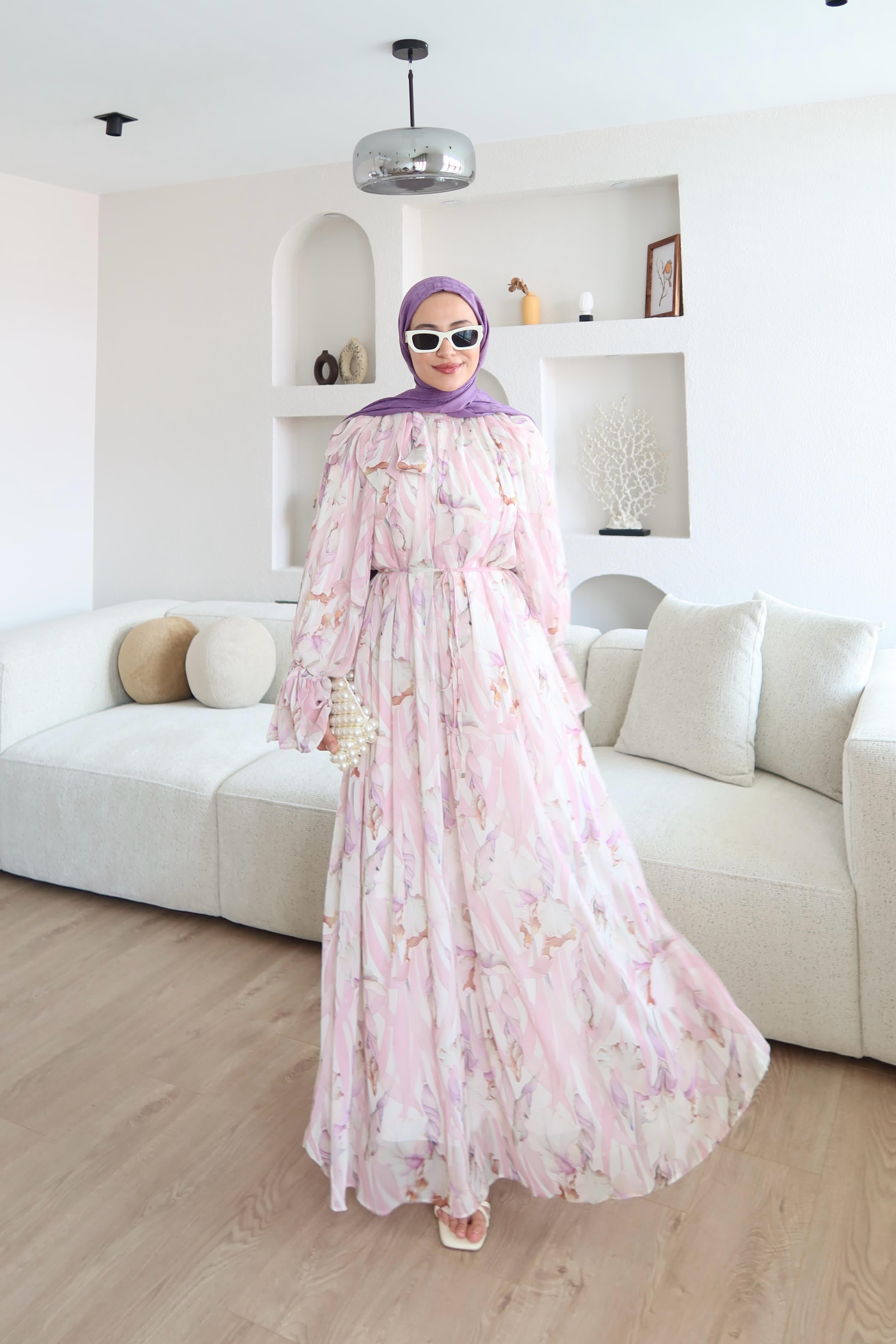 Dyla Desenli Şifon Elbise Pembe  image