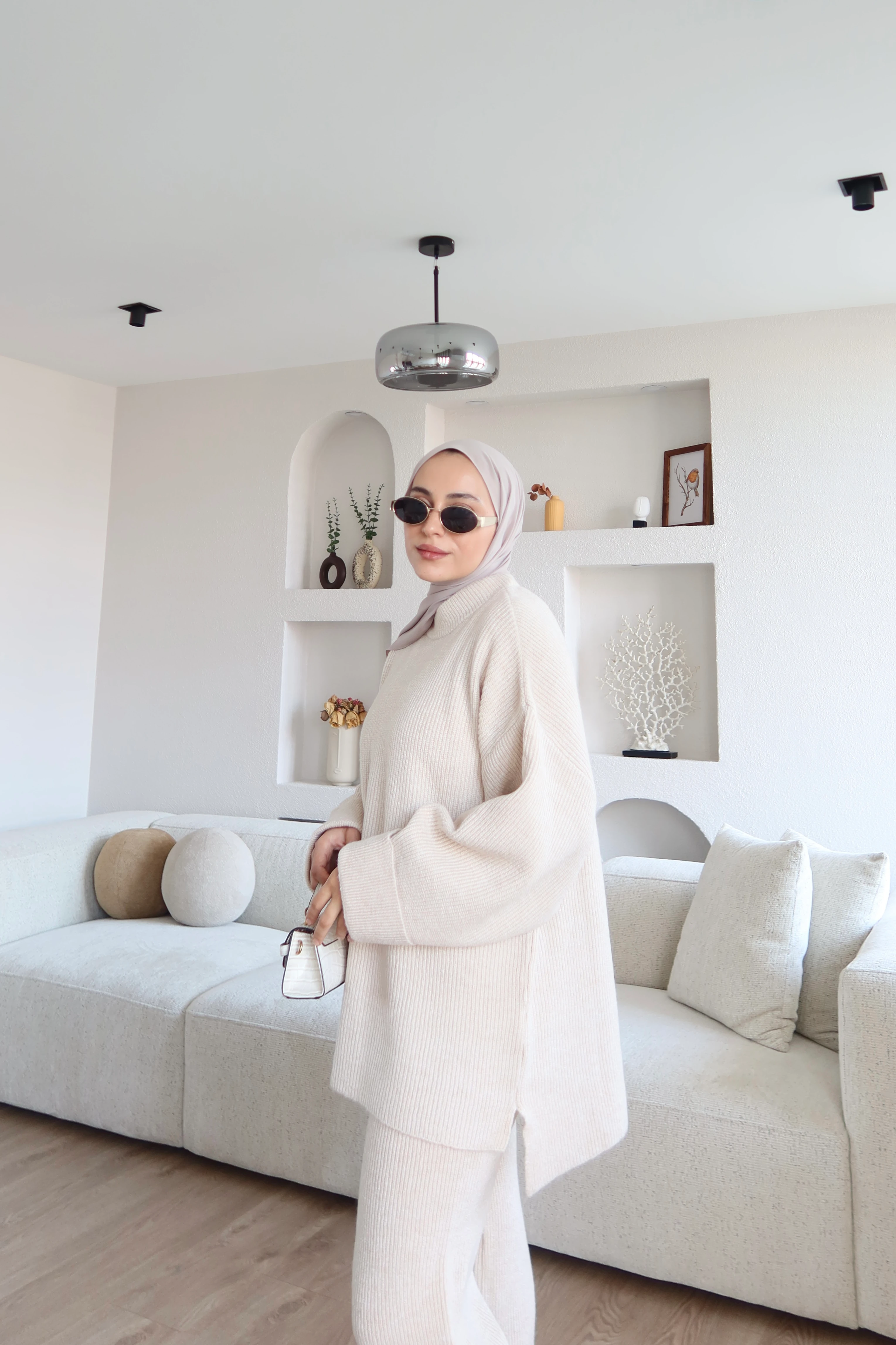 Kalın Örme Triko Pantolon Takım Bej