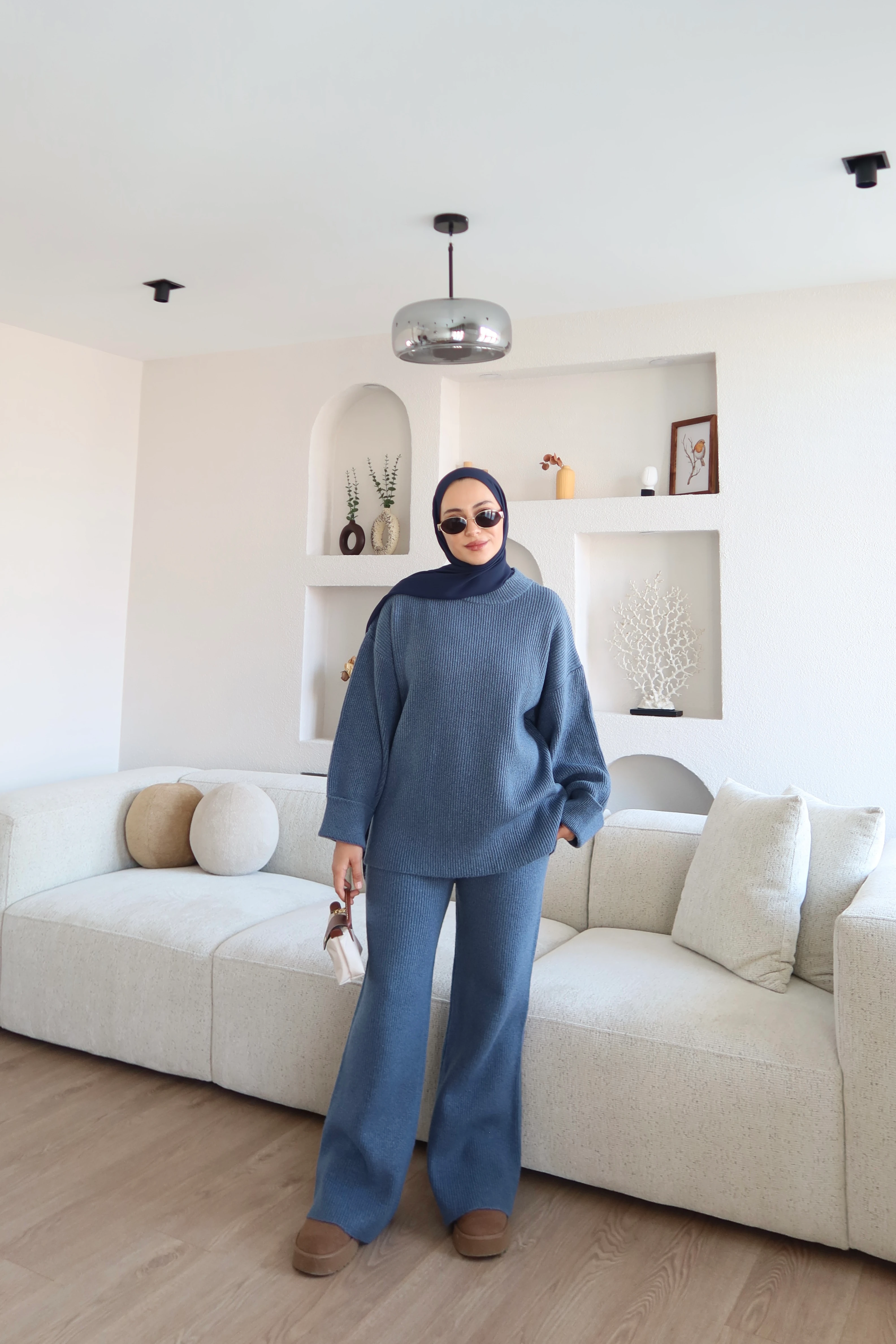 Kalın Örme Triko Pantolon Takım İndigo main variant image