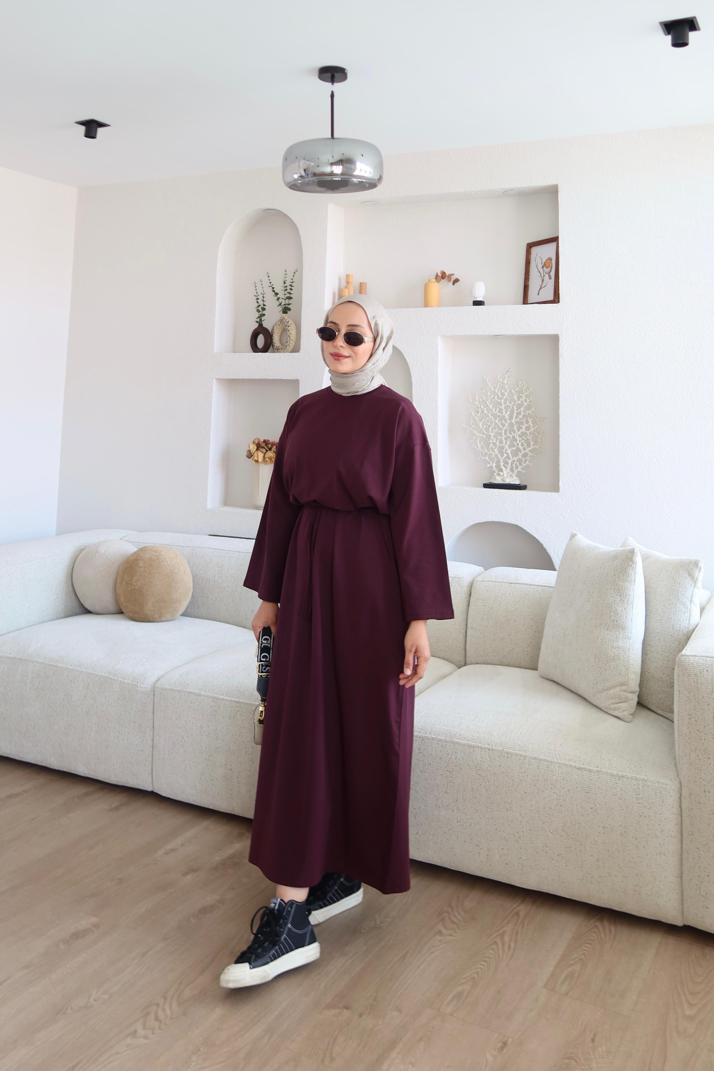Kimono Kol Penye Elbise Bordo (Ön Sipariş)