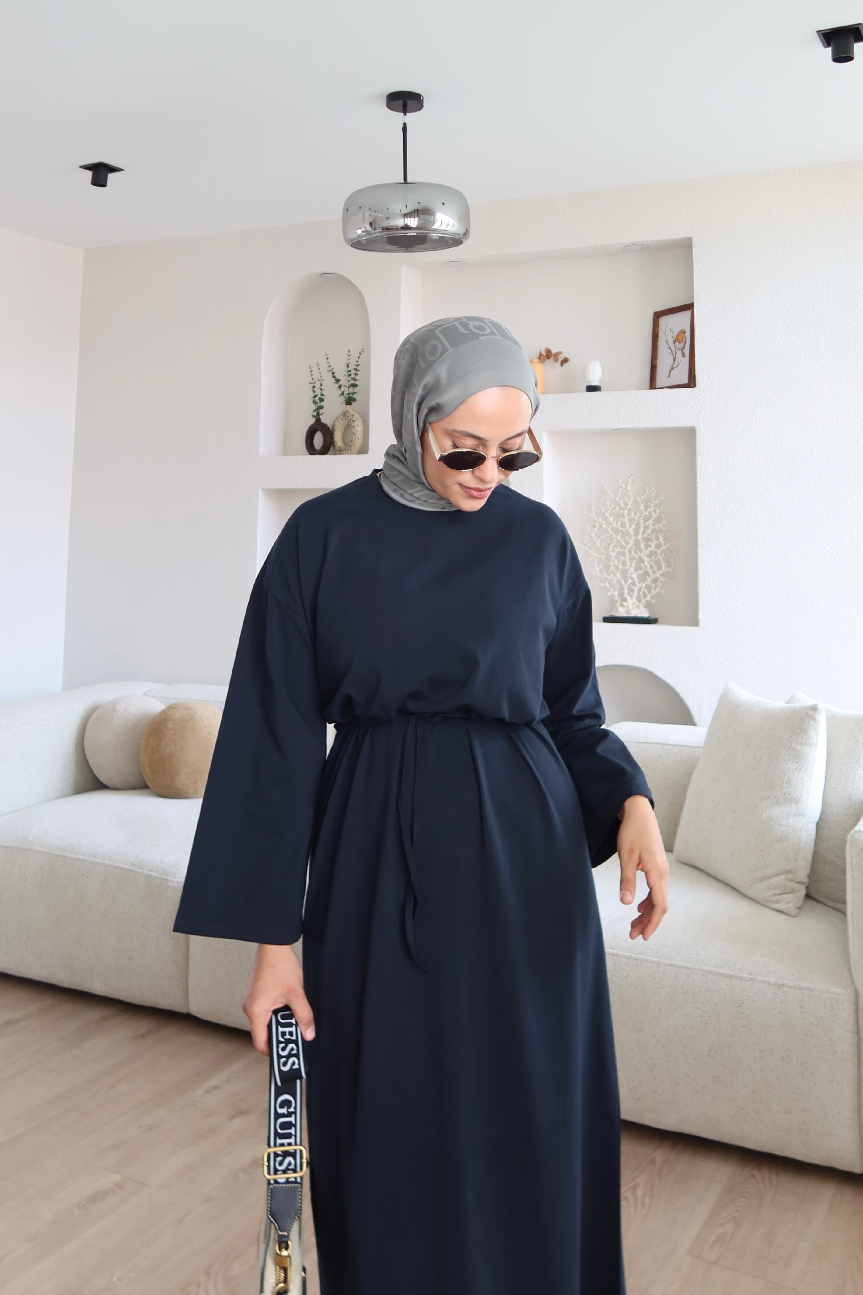Kimono Kol Penye Elbise Lacivert (Ön Sipariş)
