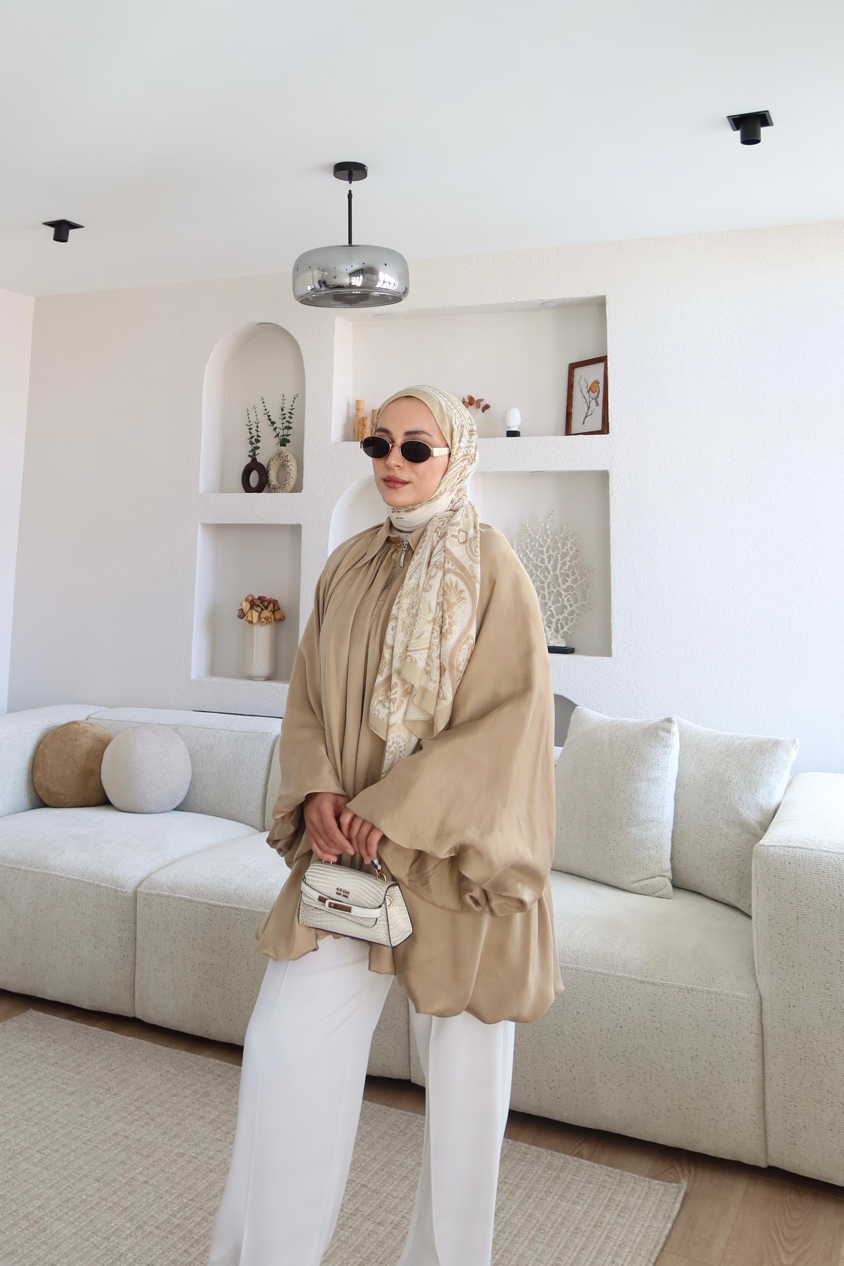 Premium Saten Kumaş Bomber Ceket Vizon