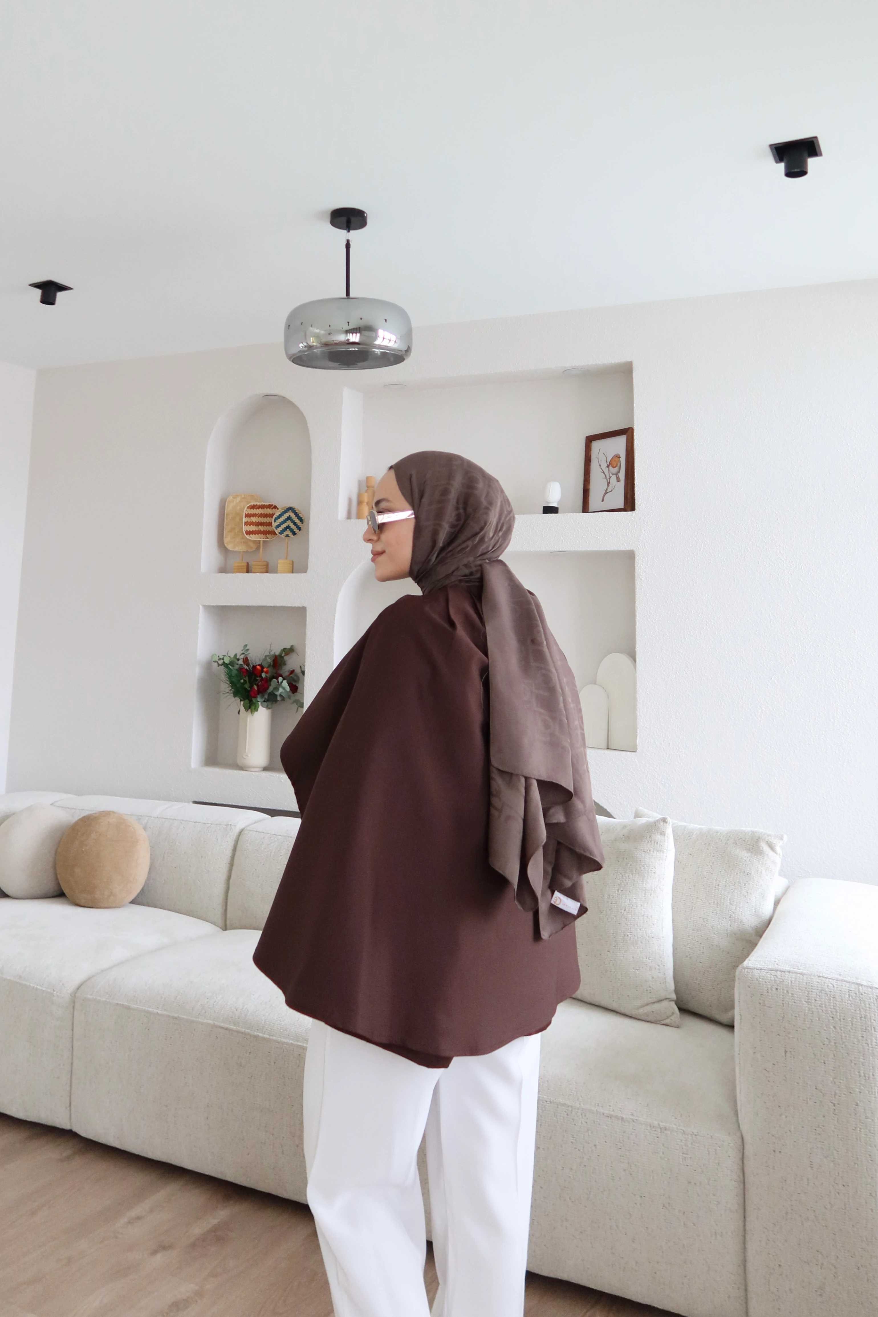 Gabardine Fabric Short Trench Coat with Cape – Brown