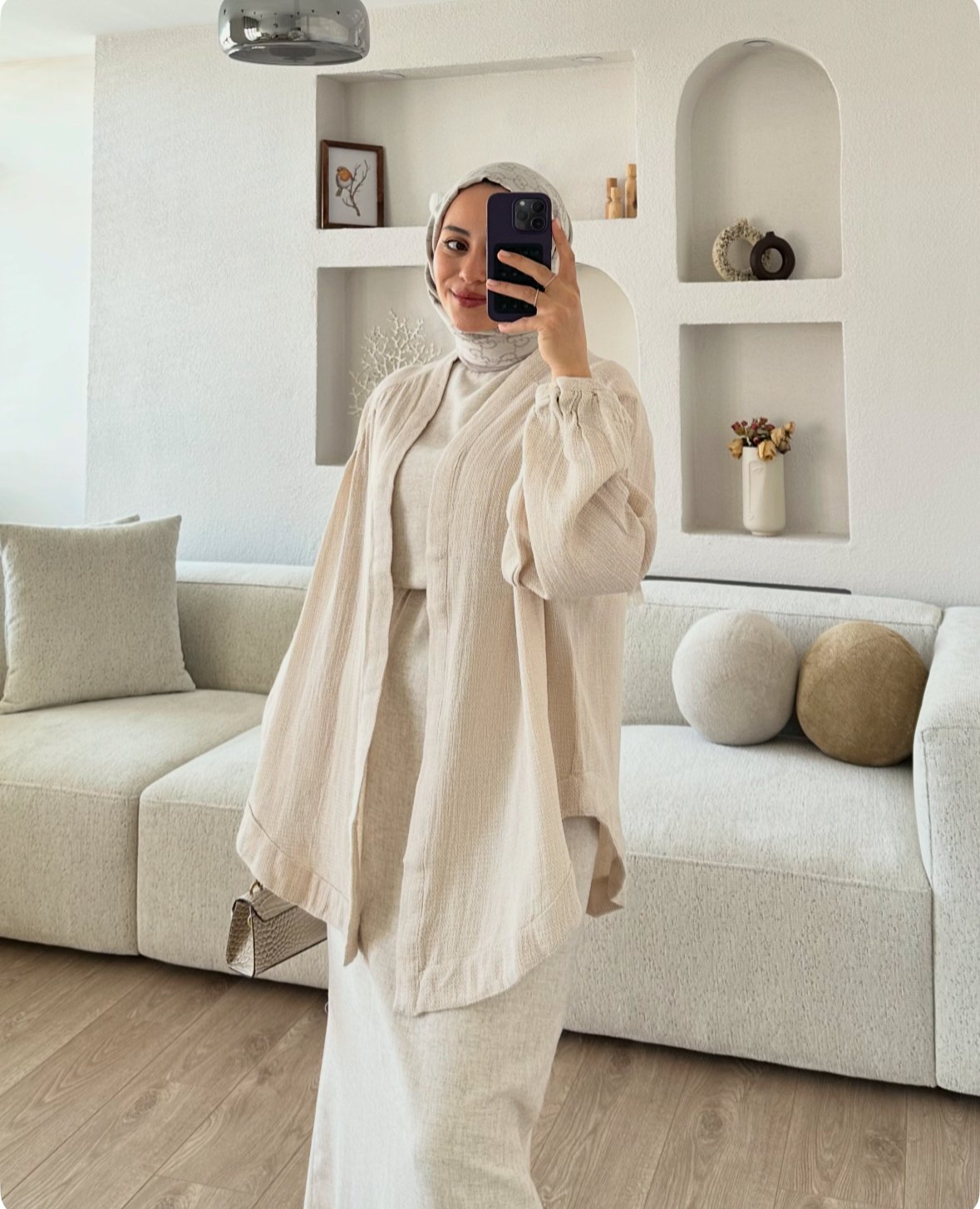 Natural Kimono Pudra X Dökümlü Keten Jile Taş Kombin İndirimi