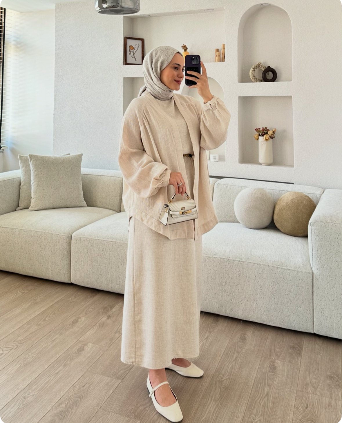 Natural Kimono Pudra X Dökümlü Keten Jile Taş Kombin İndirimi