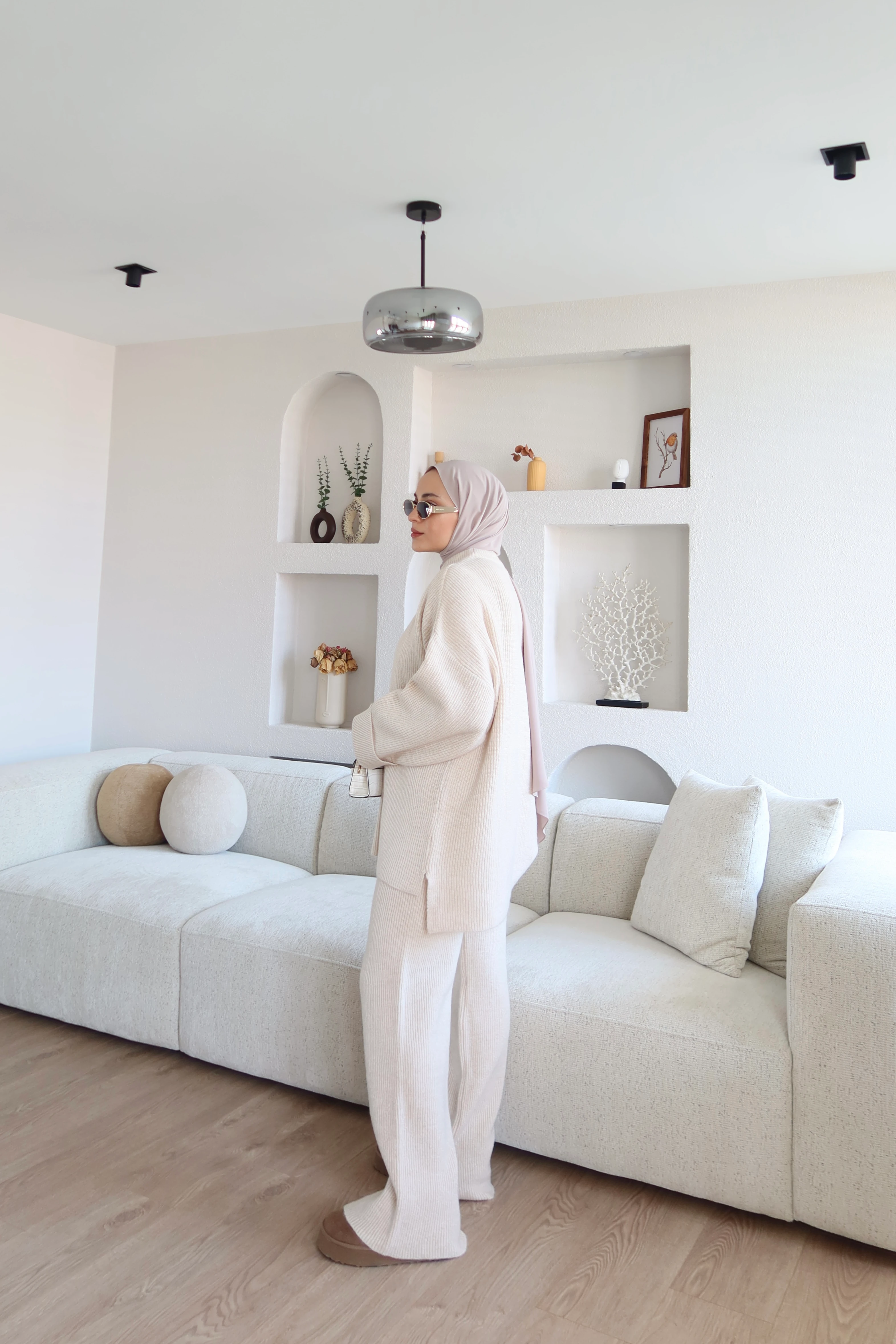 Kalın Örme Triko Pantolon Takım Bej