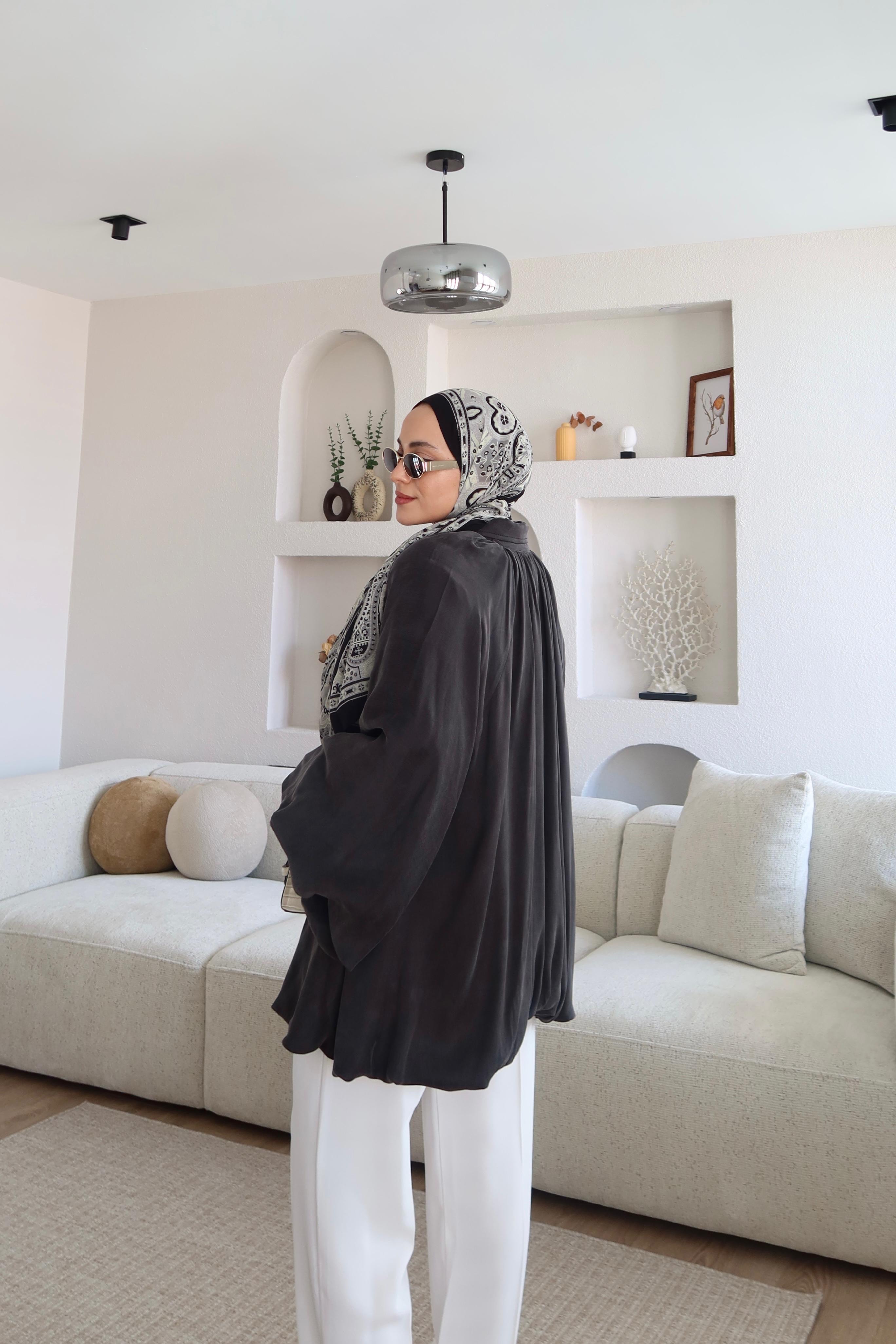 Premium Saten Kumaş Bomber Ceket Gri 