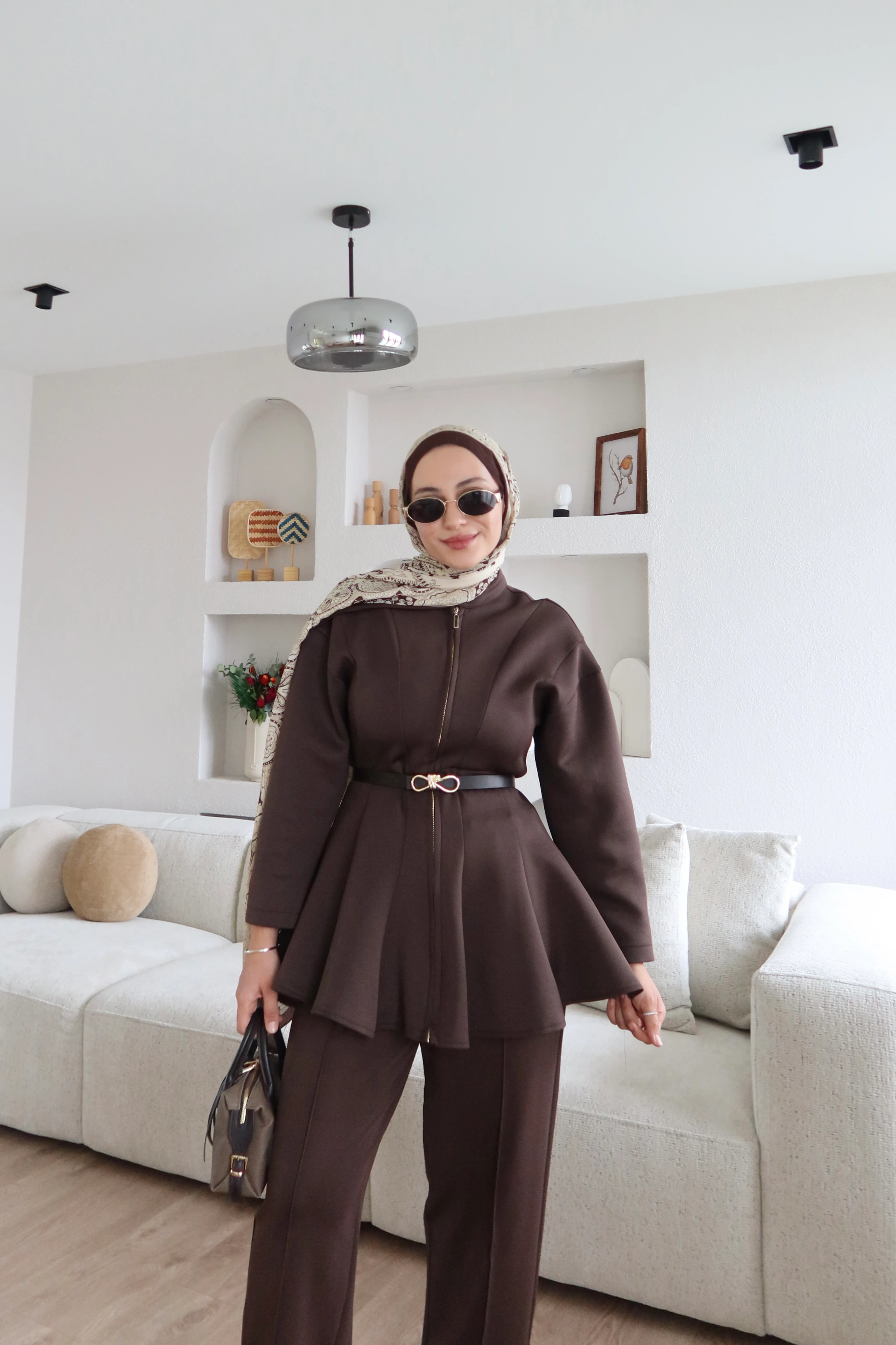 Elleon Fermuarlı Scuba Takım Kahverengi