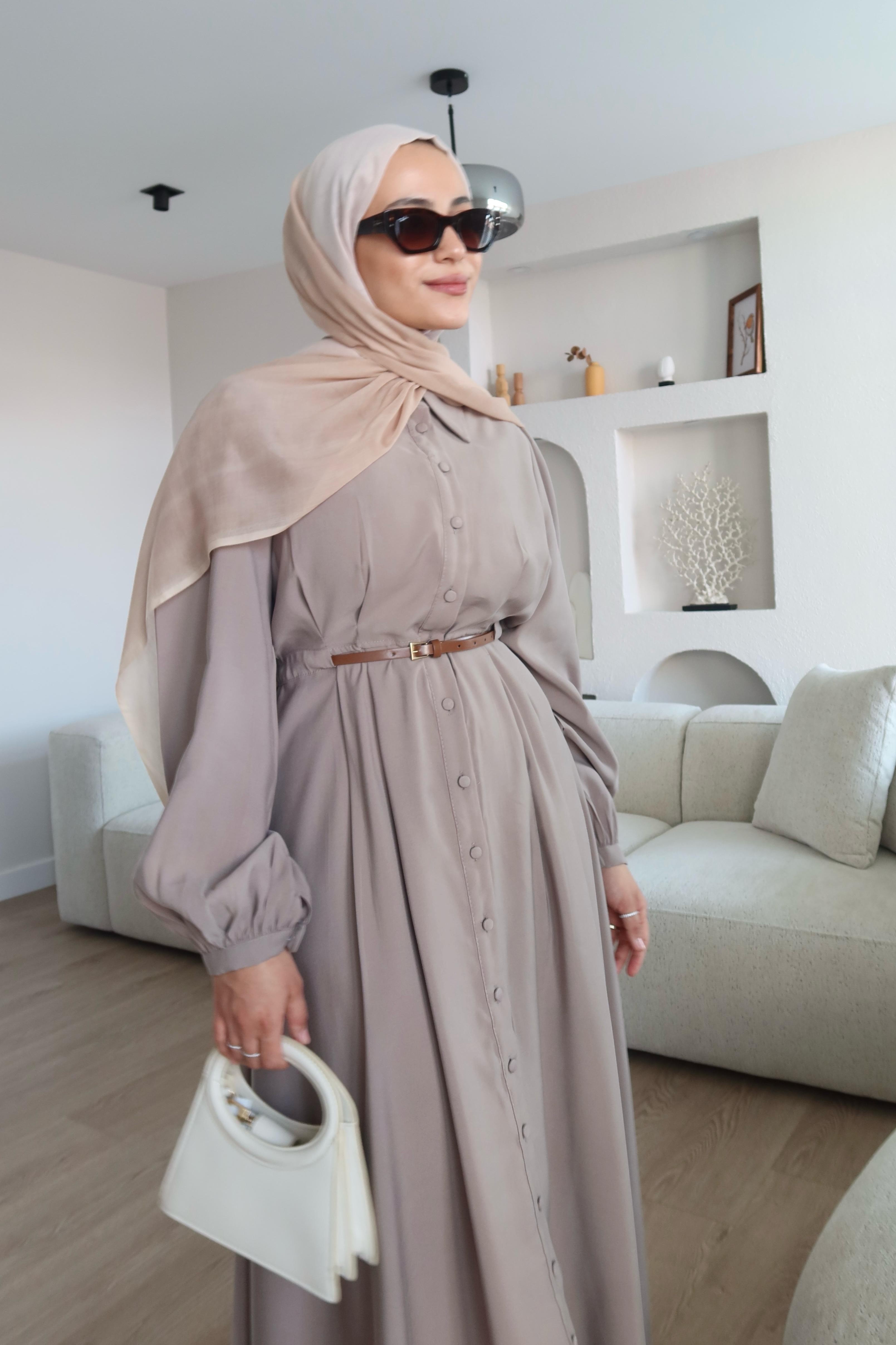Premium Kumaş Kemerli Elbise Vizon 