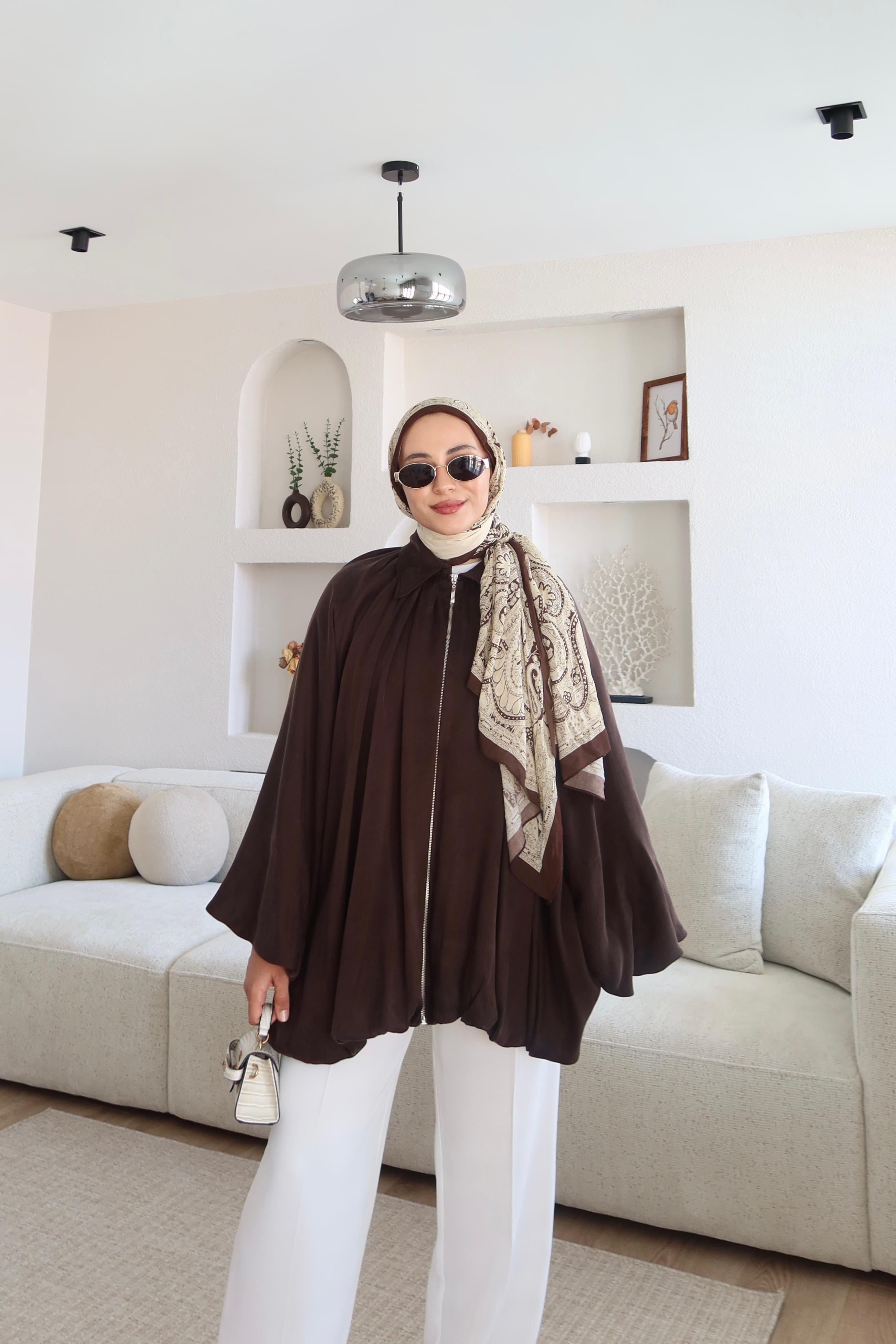 Premium Saten Kumaş Bomber Ceket Kahverengi  image
