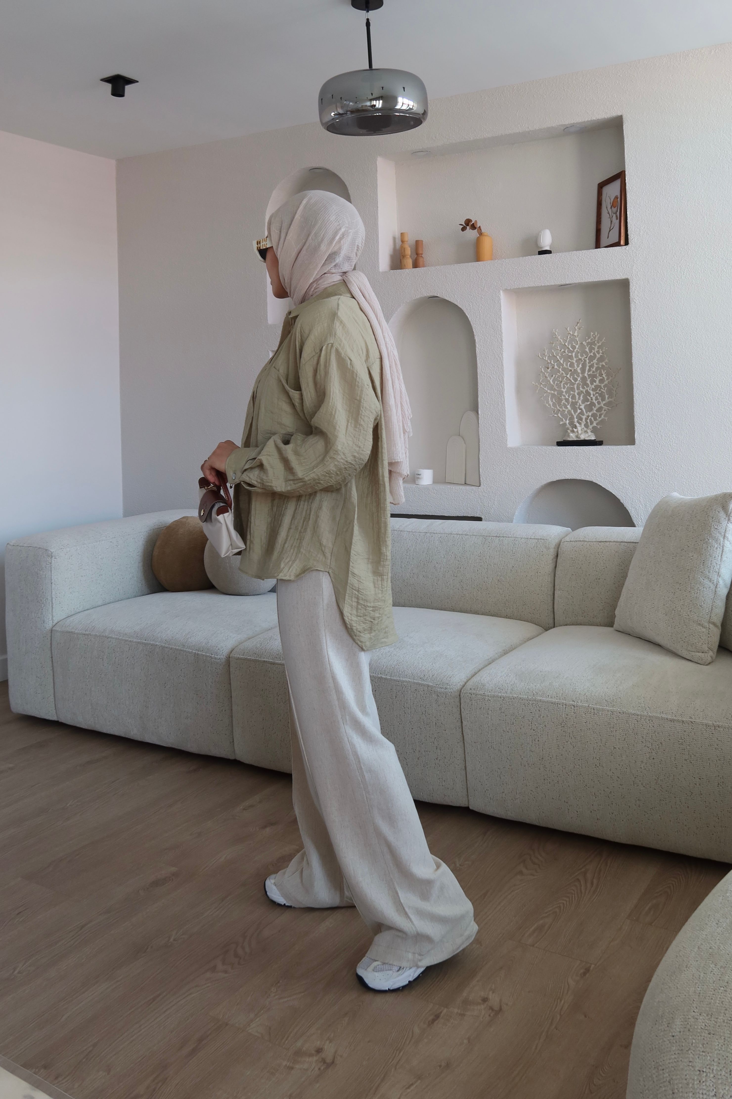 Kabartma Kumaş Oversize Gömlek Haki 