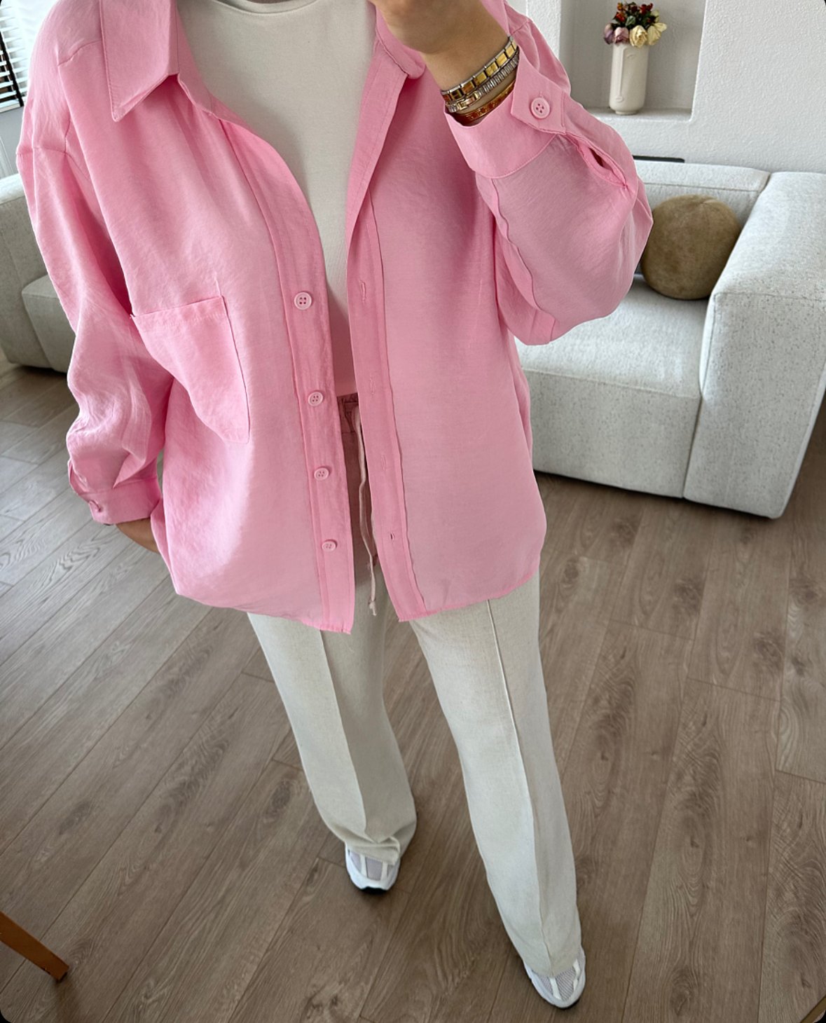 Pembe Tensel Gömlek X Taş Palazzo Pantolon Kombin İndirimi