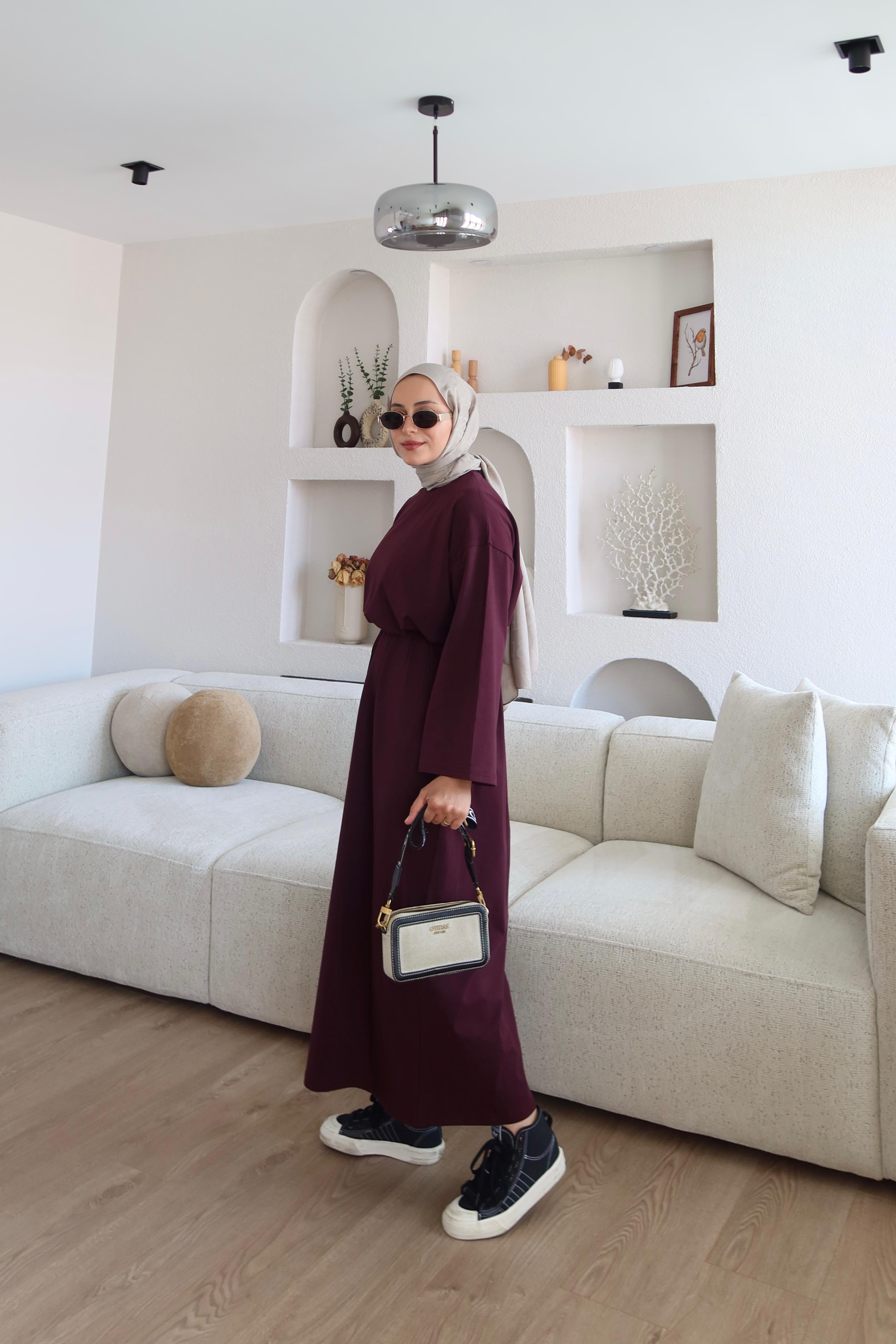 Kimono Kol Penye Elbise Bordo (Ön Sipariş)