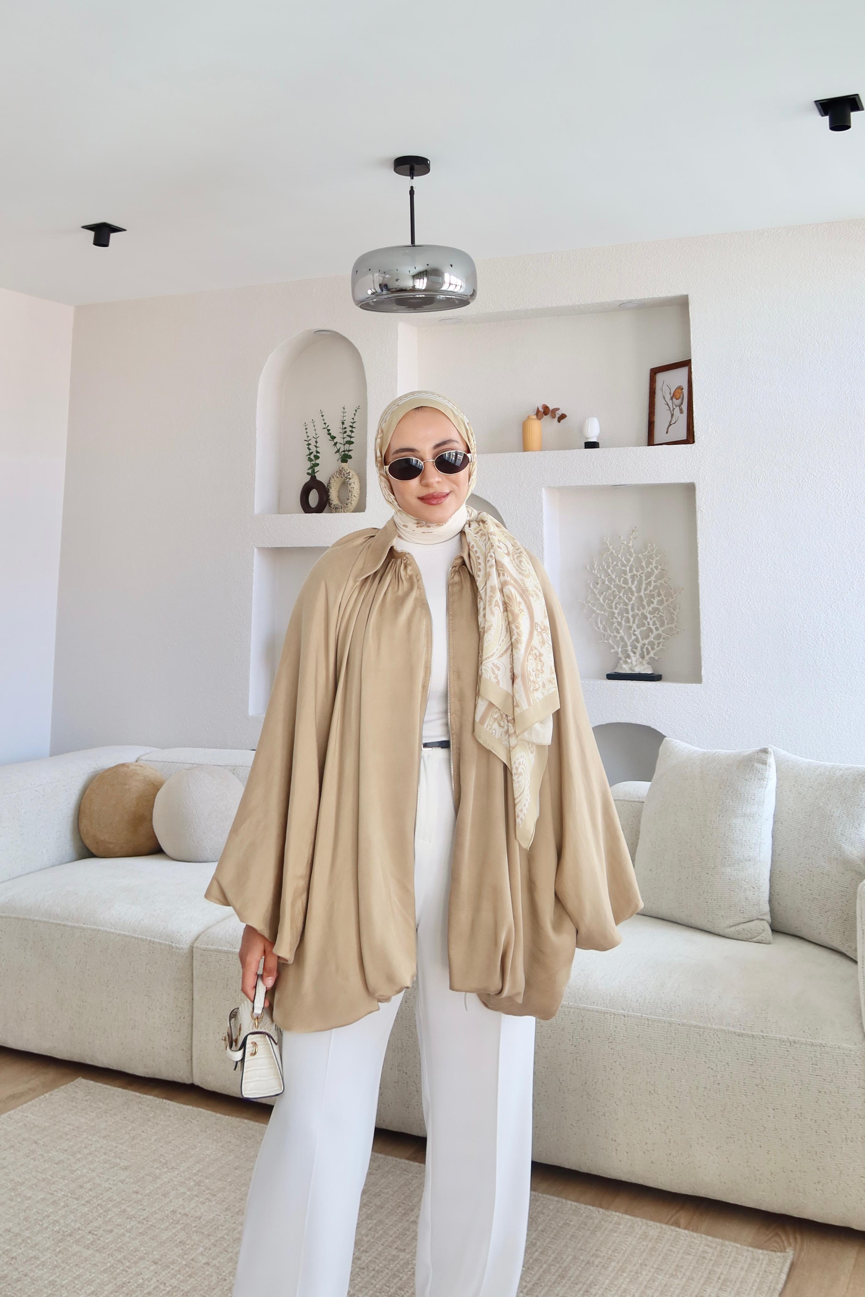 Premium Saten Kumaş Bomber Ceket Vizon