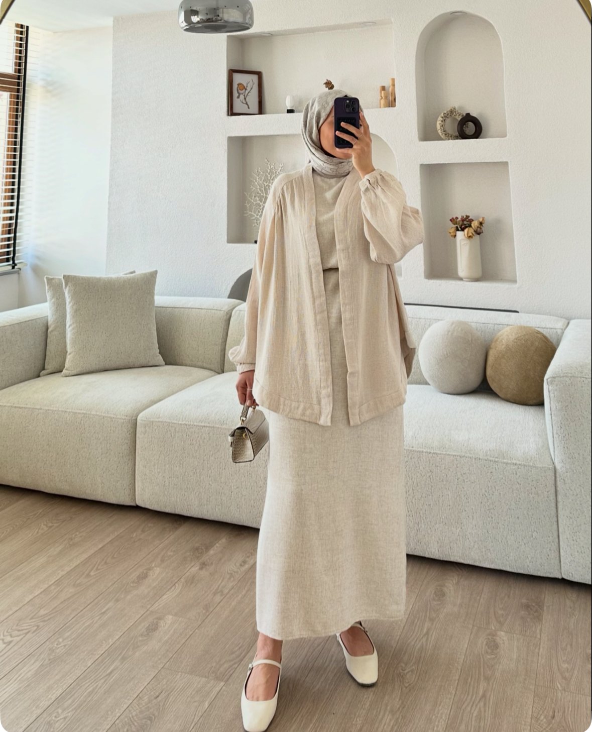 Natural Kimono Pudra X Dökümlü Keten Jile Taş Kombin İndirimi main variant image