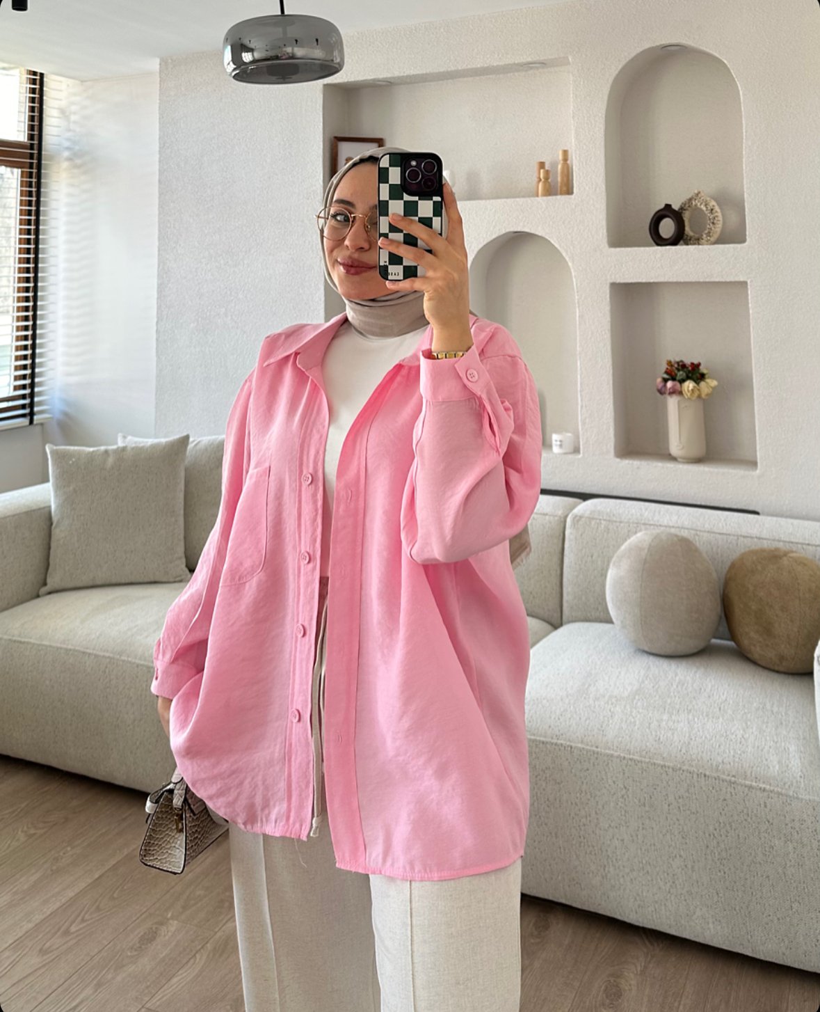 Pembe Tensel Gömlek X Taş Palazzo Pantolon Kombin İndirimi