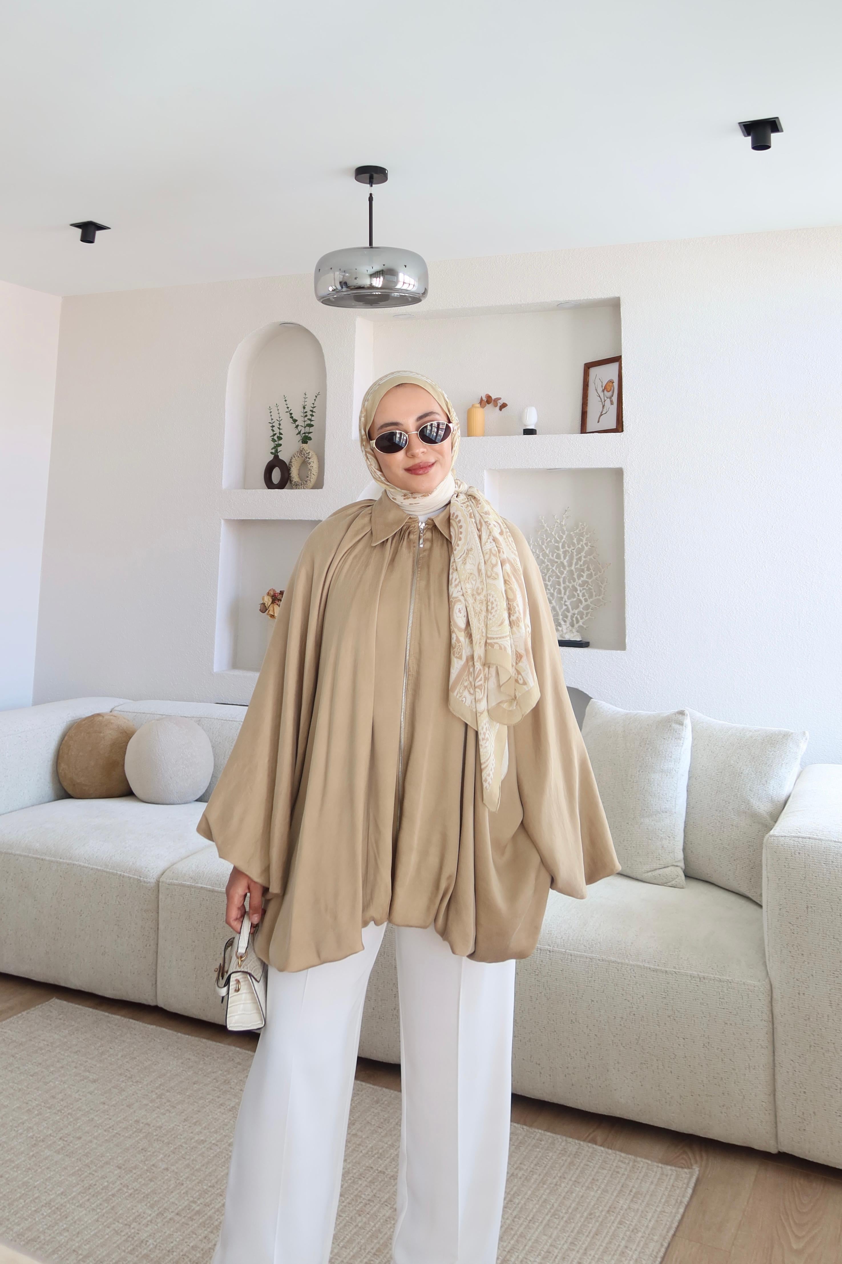Premium Saten Kumaş Bomber Ceket Vizon image